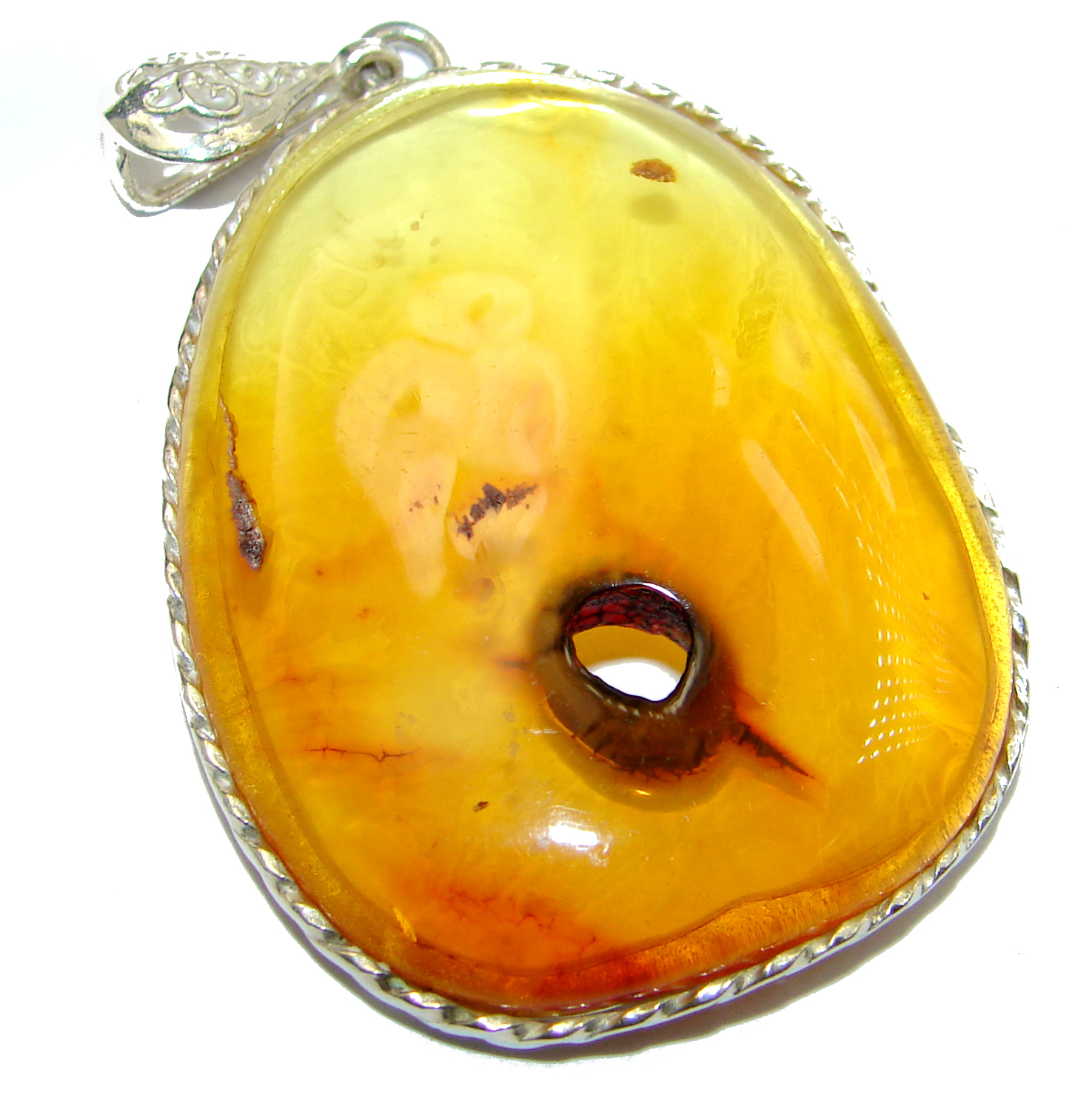 Huge Natural Baltic Amber .925 Sterling Silver handmade Pendant
