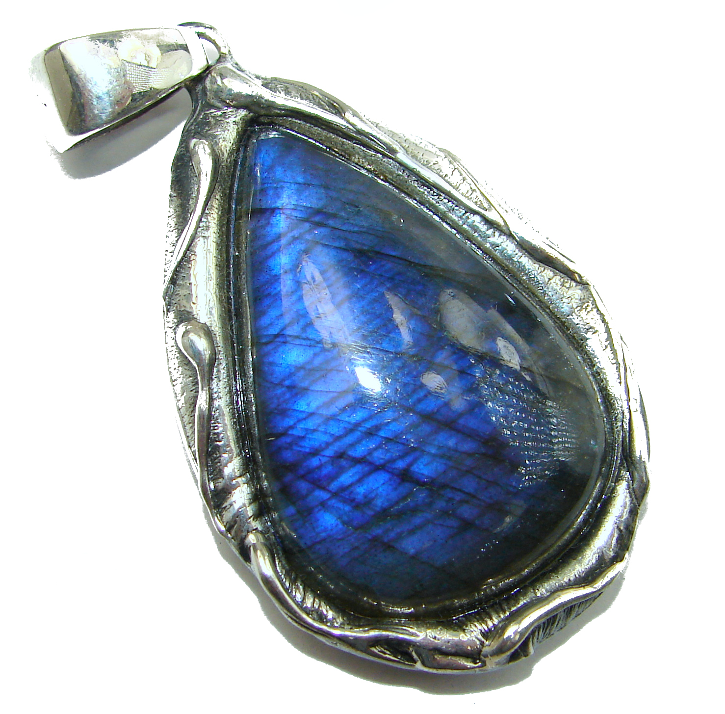 Huge Fire Labradorite .925 Sterling Silver handmade Pendant