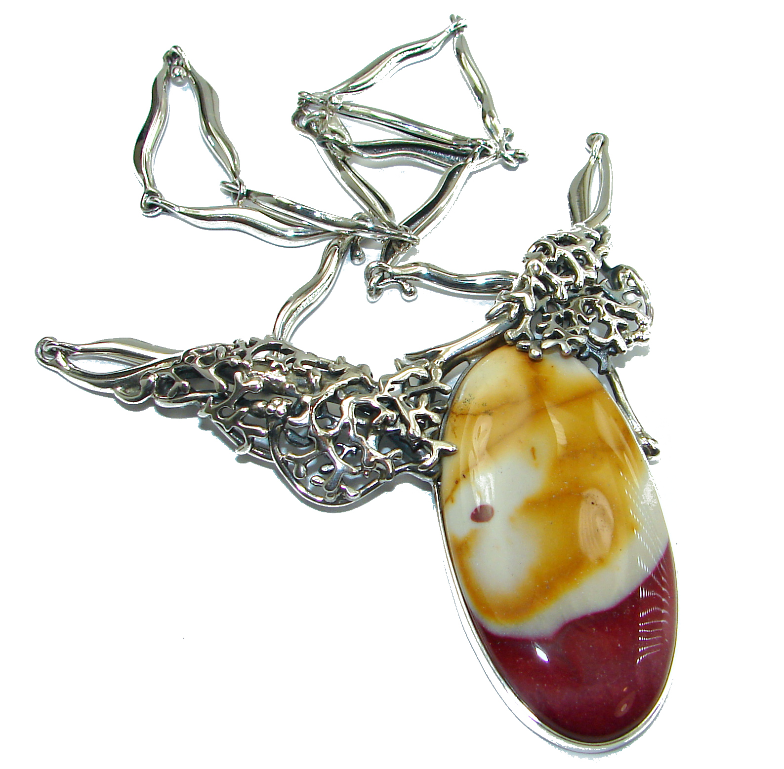 Huge Aura Of Beauty Australian Brecciated Mookaite Jasper .925 Sterling Silver necklace