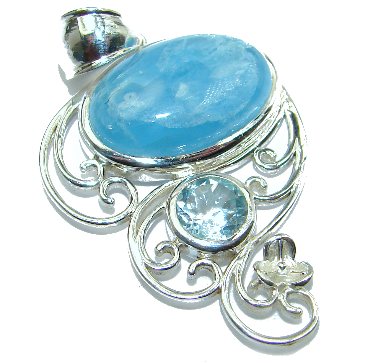 Genuine 35 ct Aquamarine .925 Sterling Silver handmade Pendant