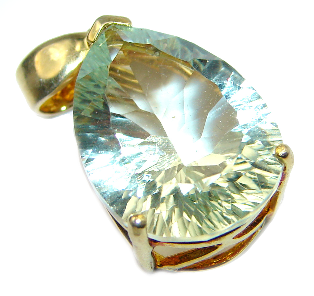Genuine Green Amethyst 14K Gold .925 Sterling Silver handmade Pendant