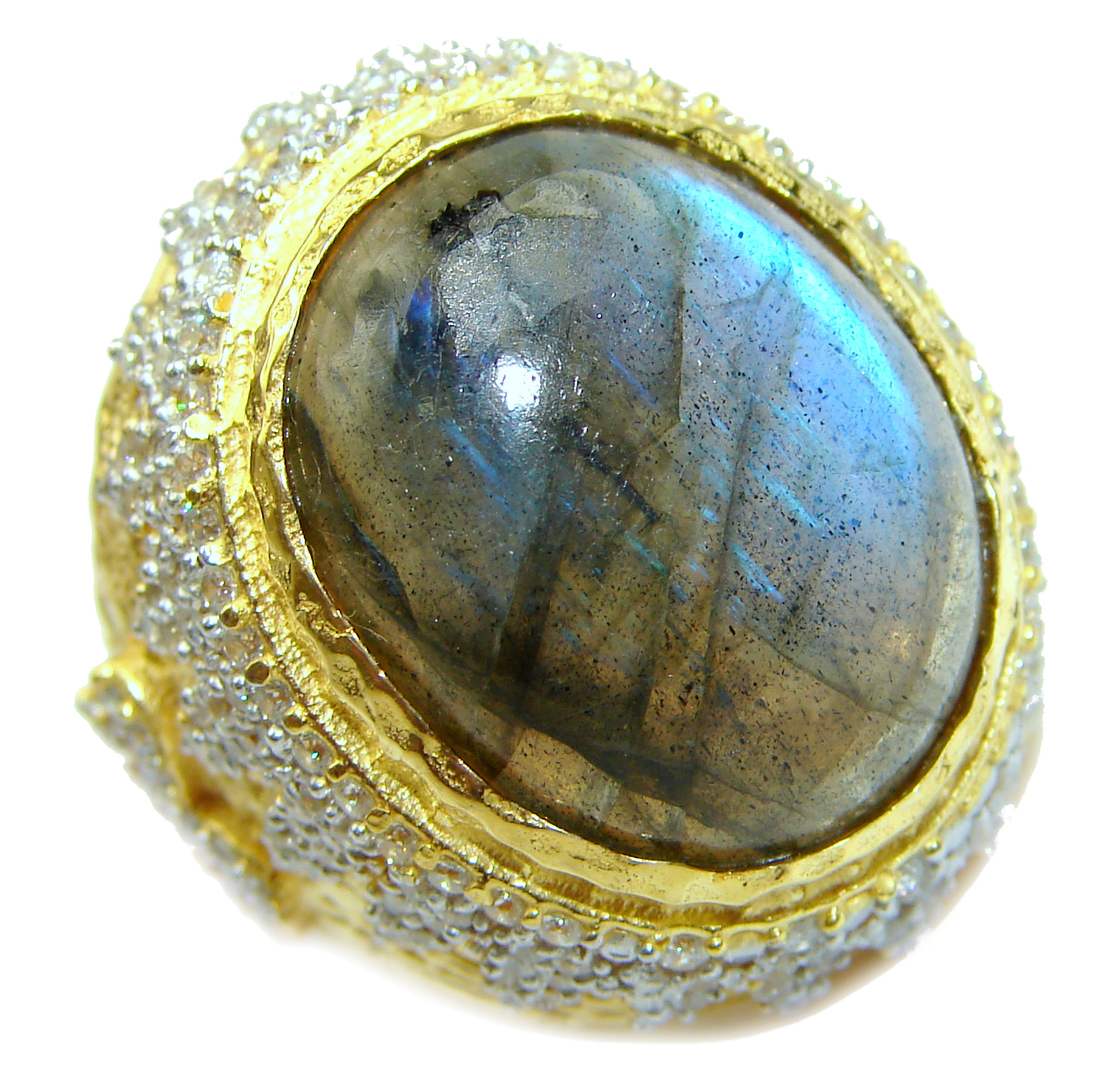 Regal Infinity Labradorite 18K Gold over .925 Sterling Silver ITALY handmade ring size 8