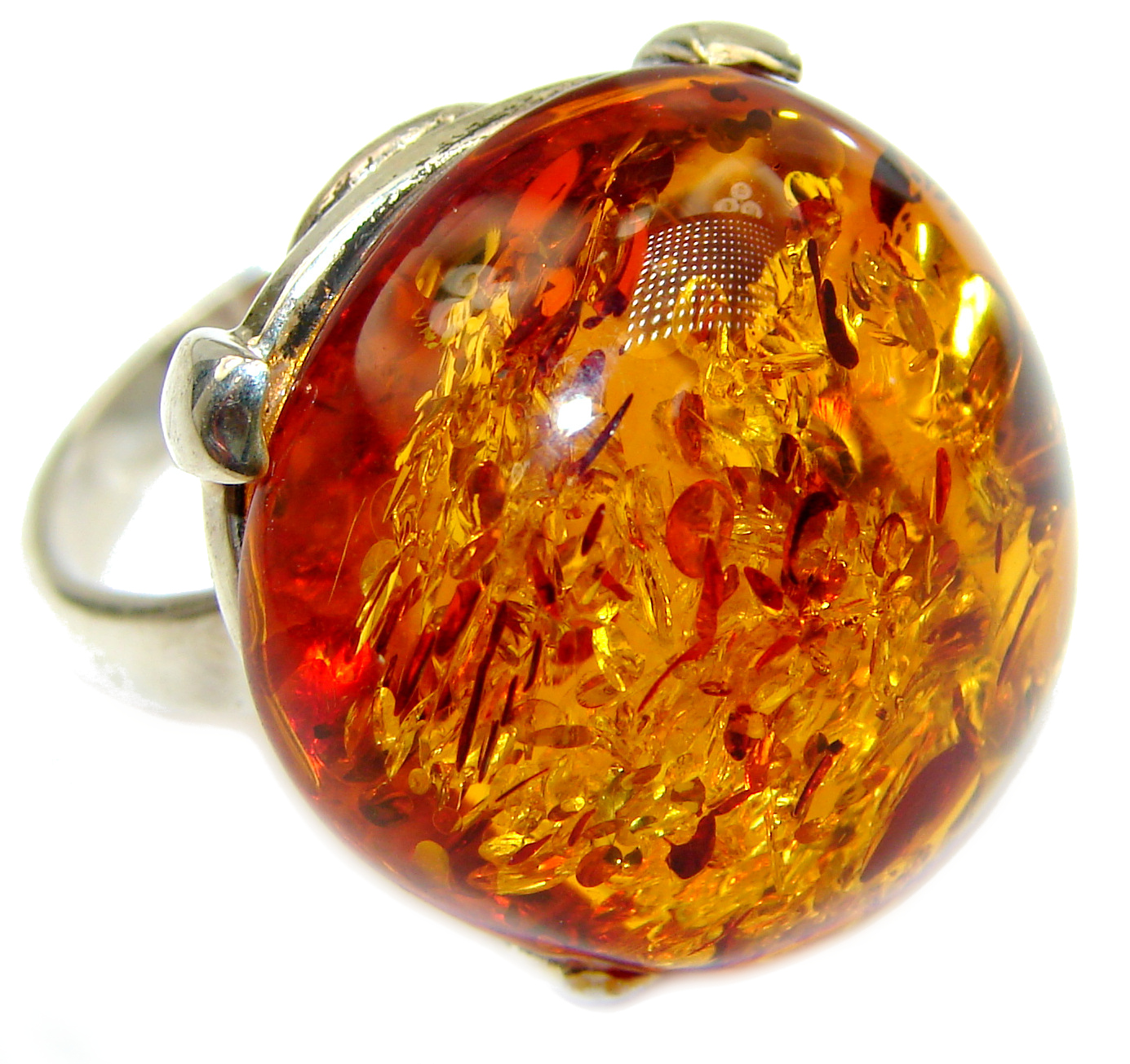 Huge Baltic Amber .925 Sterling Silver ring; s. 7 adjustable