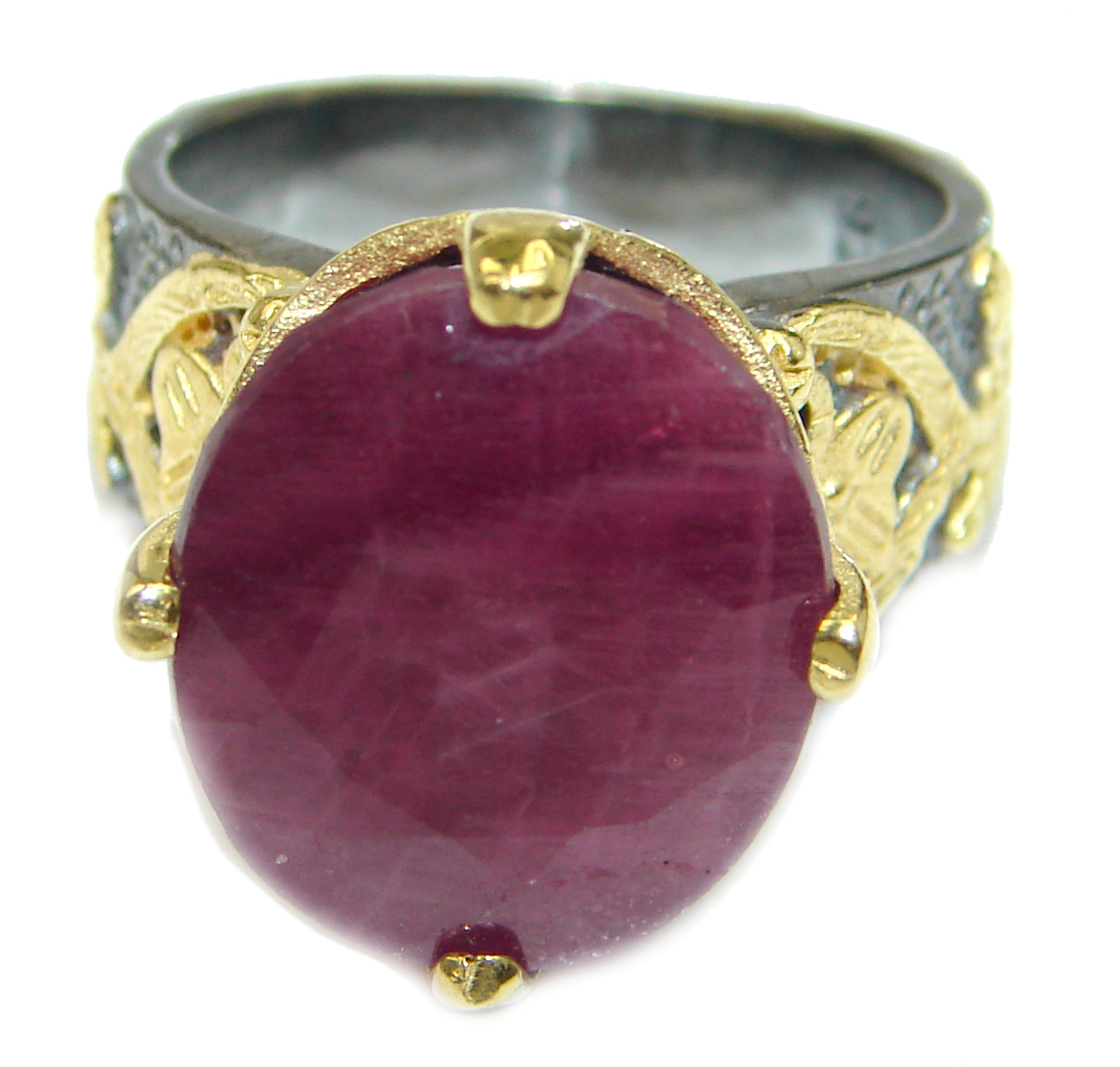 Vintage Design Genuine 25ct Ruby 14K Gold over .925 Sterling Silver handmade Ring size 7