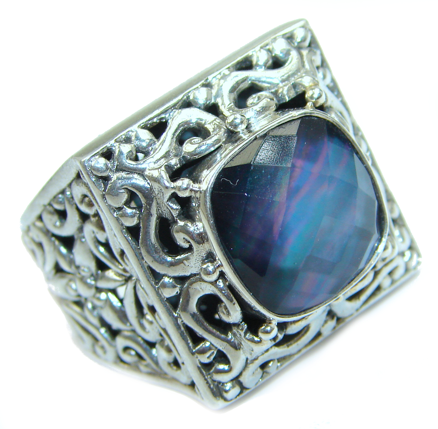 Regal Infinity Labradorite 18K Gold over .925 Sterling Silver Bali handmade ring size 8