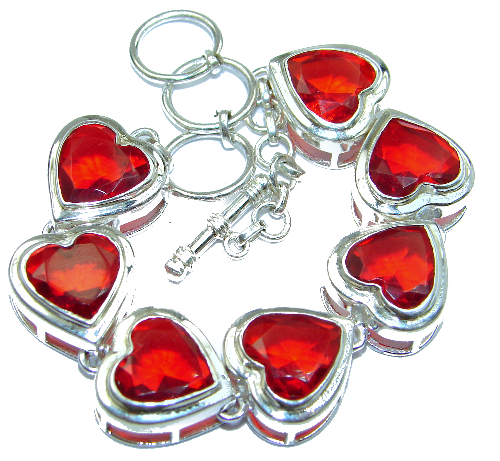Passion's Hearts Red Quartz .925 Sterling Silver handcrafted Bracelet