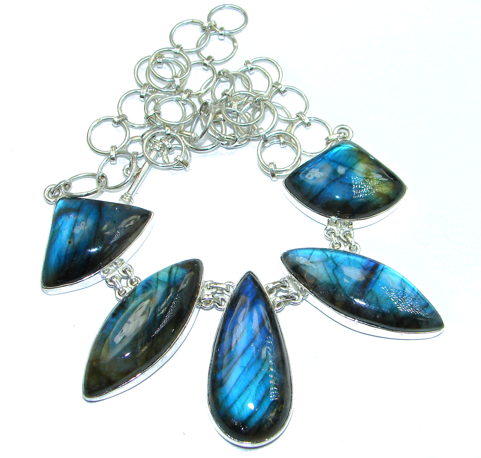 Chunky Cascade of Lights Labradorite .925 Sterling Silver entirely handcrafted necklace