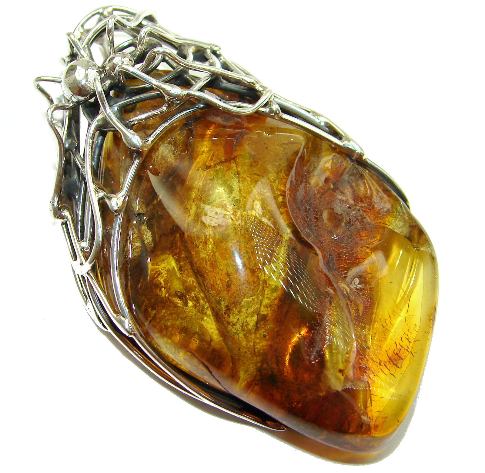 Huge Natural Baltic Amber .925 Sterling Silver handmade Pendant