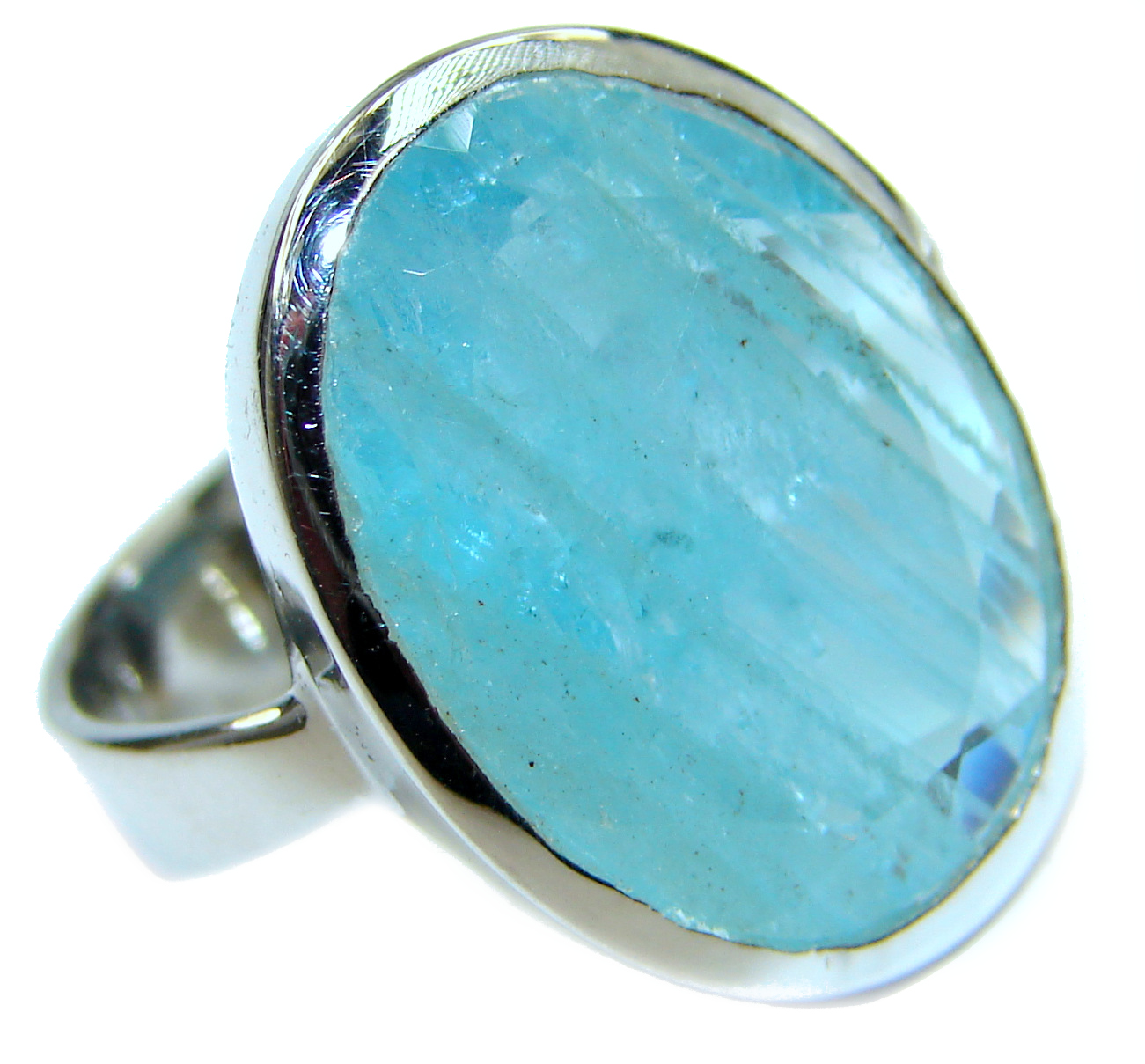 Classy Design Blue Aquamarine .925 Sterling Silver handmade ring s. 8