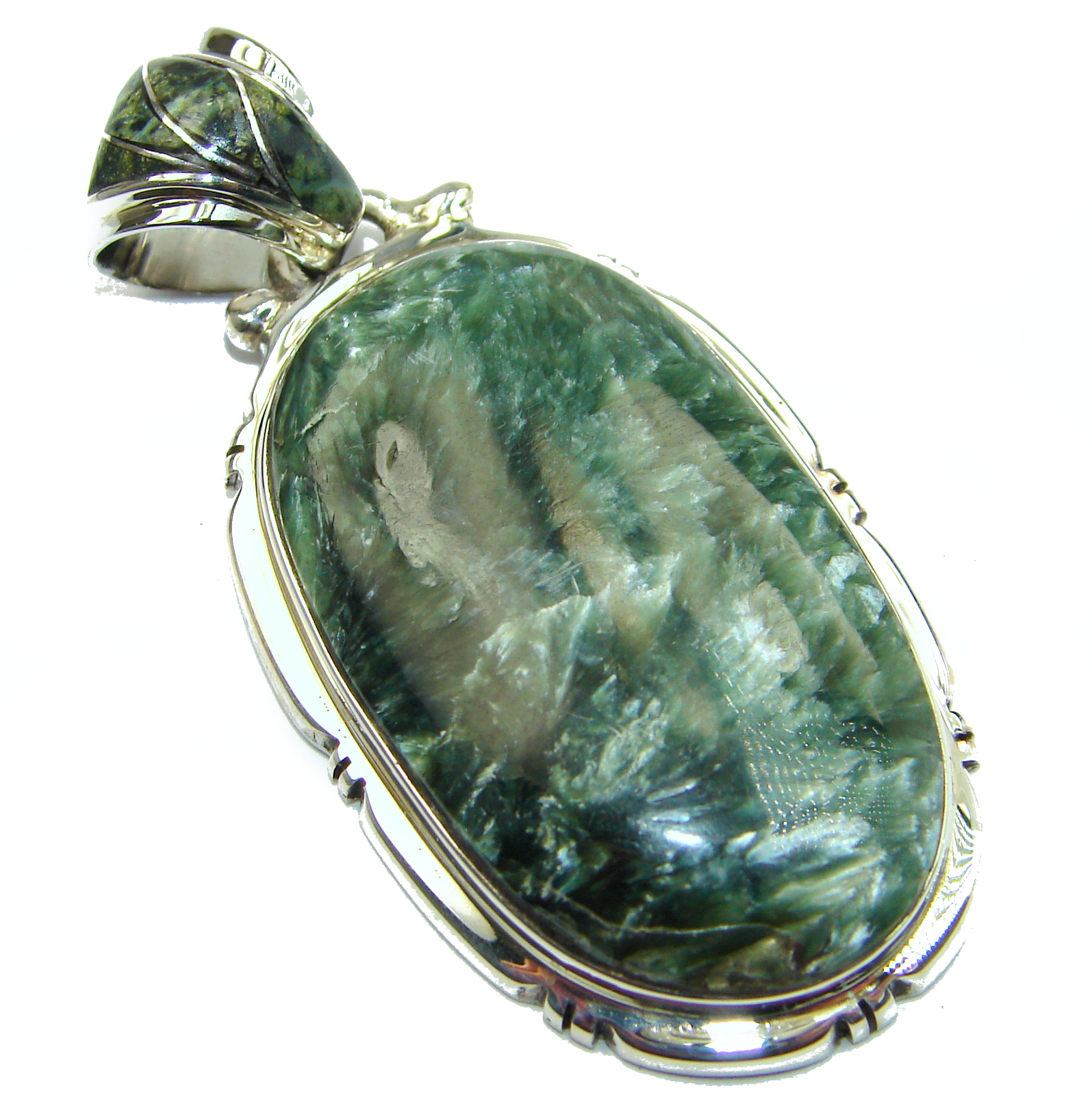 Precious Seraphinite .925 Sterling Silver handmade Pendant