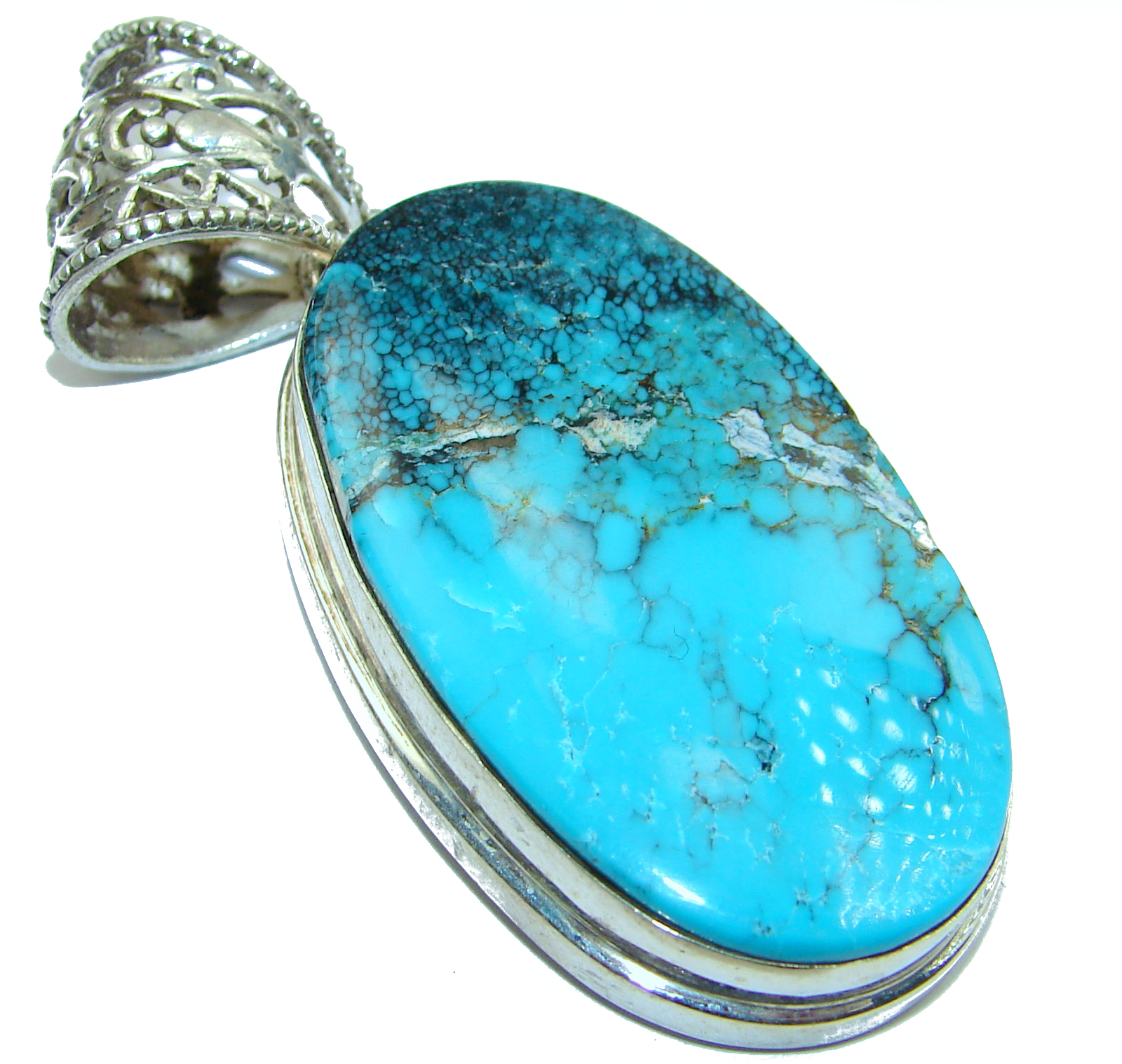 Exquisite Black Spider Web Turquoise .925 Sterling Silver handmade Pendant