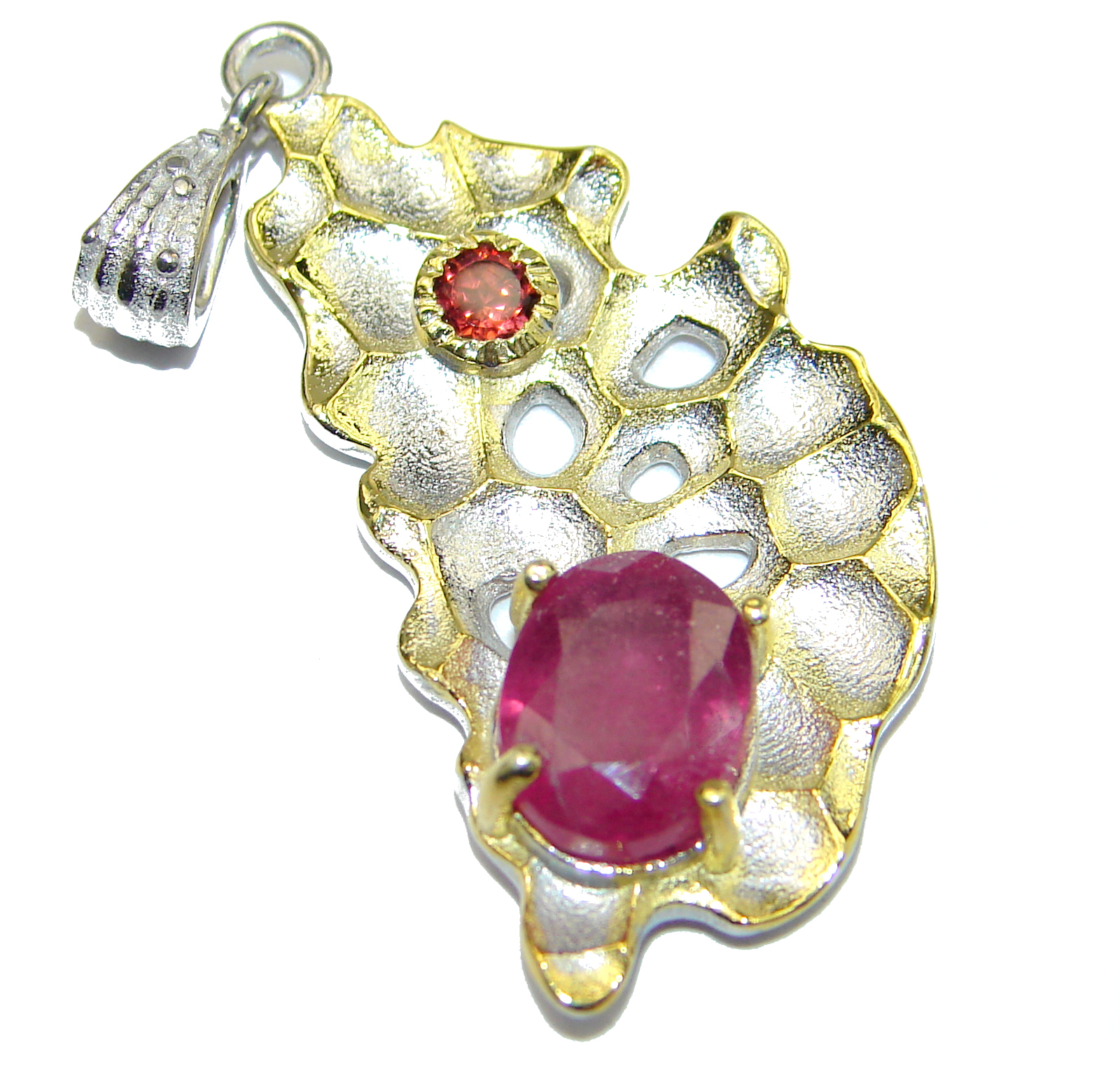 Vintage Style Ruby 14k Gold over .925 Sterling Silver handmade Pendant