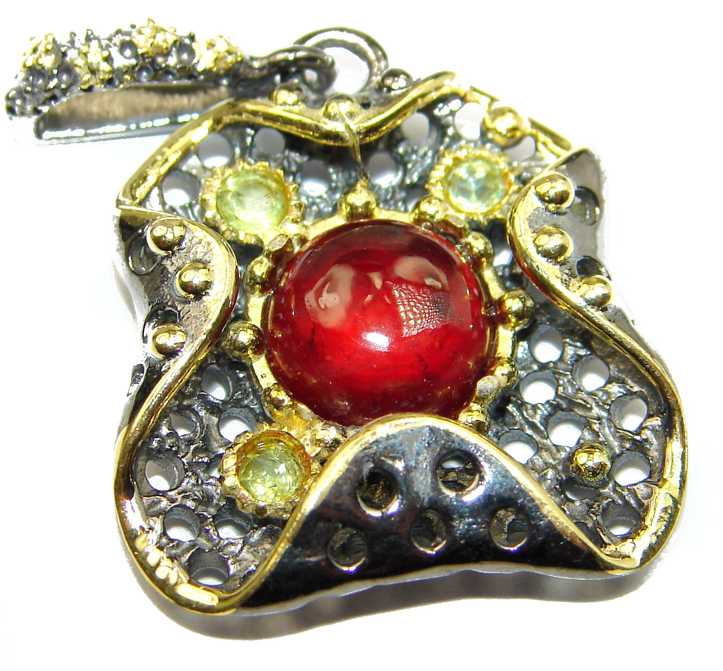 Vintage Style Ruby 14k Gold over .925 Sterling Silver handmade Pendant