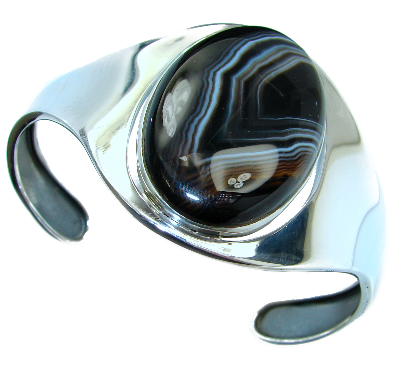 Black Botswana Agate .925 Sterling Silver handcrafted Bracelet / Cuff