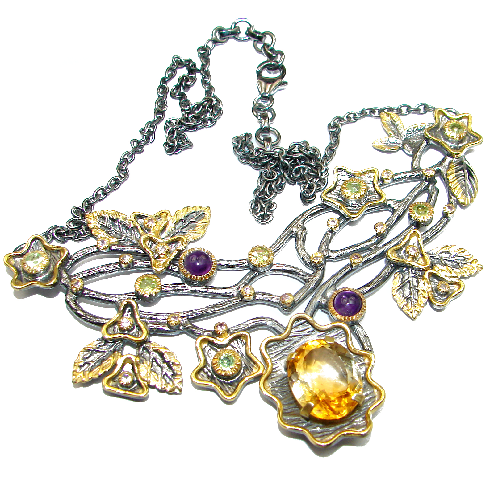 Nature inspired Citrine 14K Gold over .925 Sterling Silver handmade necklace