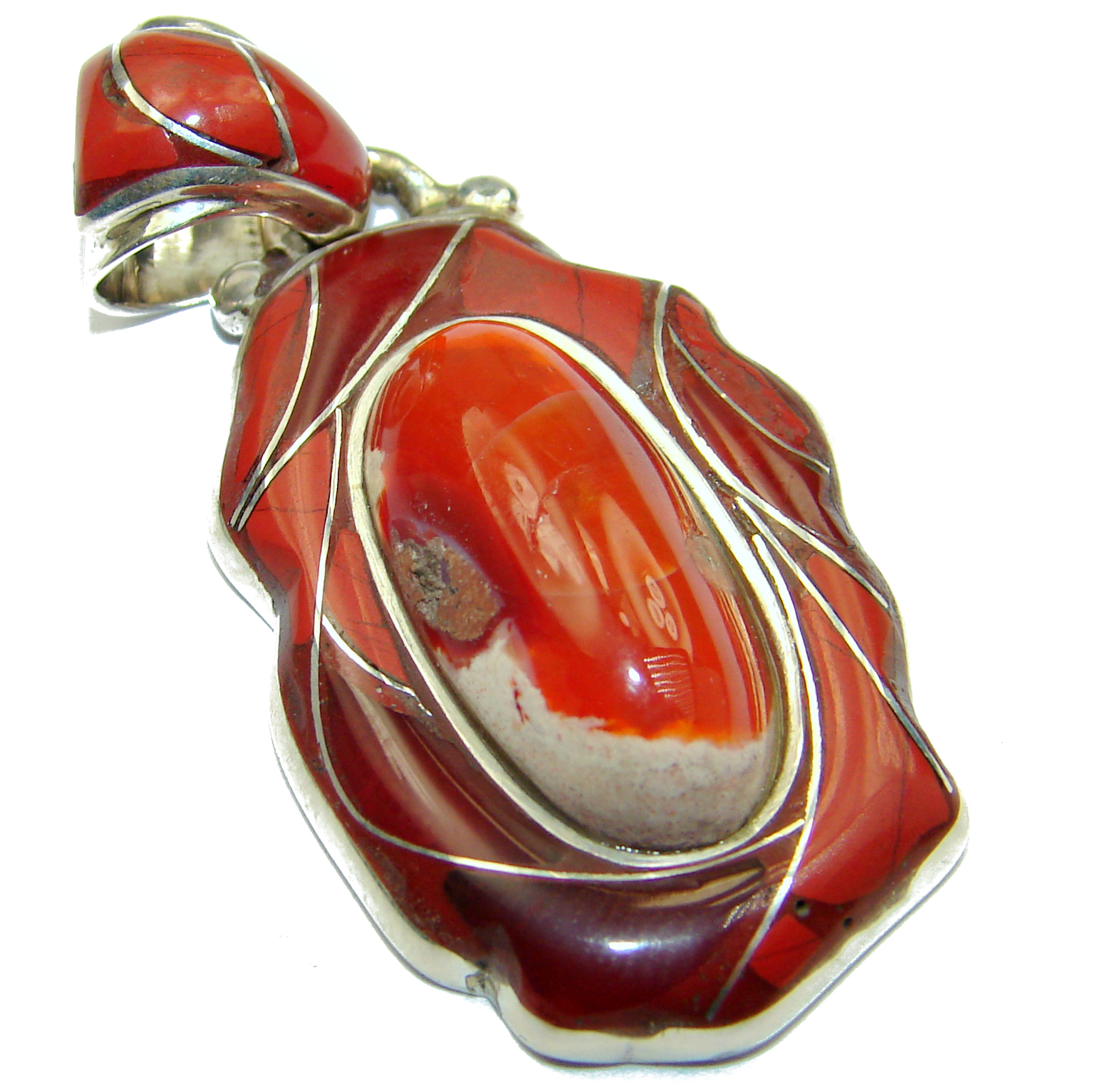 Unique Design Natural Mexican Fire Opal .925 Sterling Silver handmade Pendant