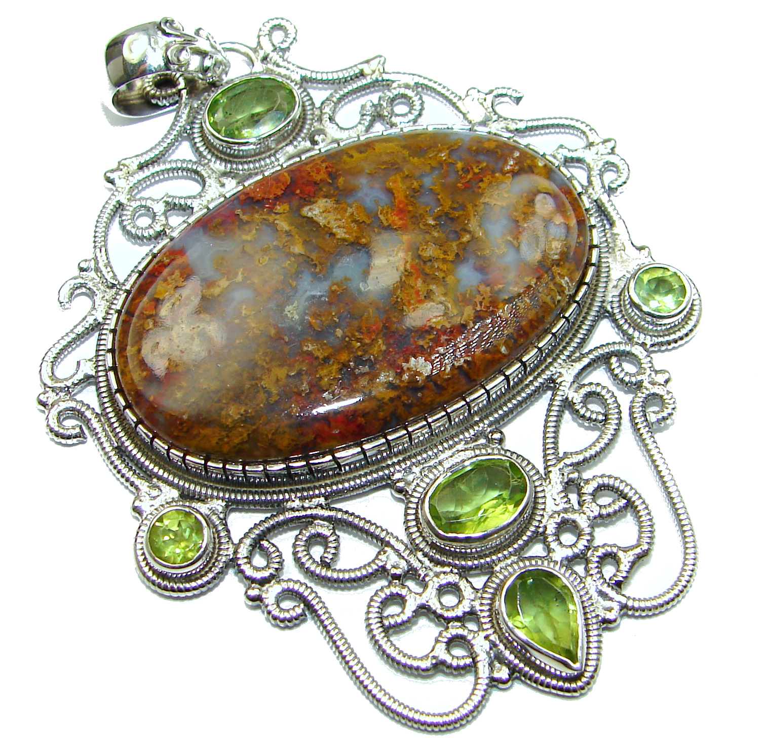 Fabulous Moss Agate .925 Sterling Silver handmade pendant