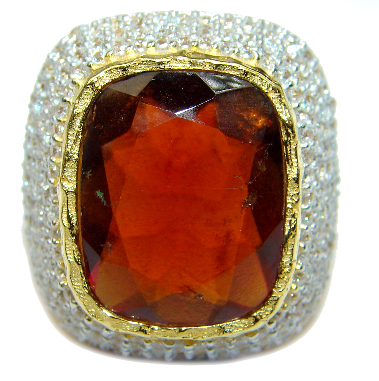 Large 35ct genuine Ruby 14K Gold over .925 Sterling Silver Statement Italy made ring; s. 7