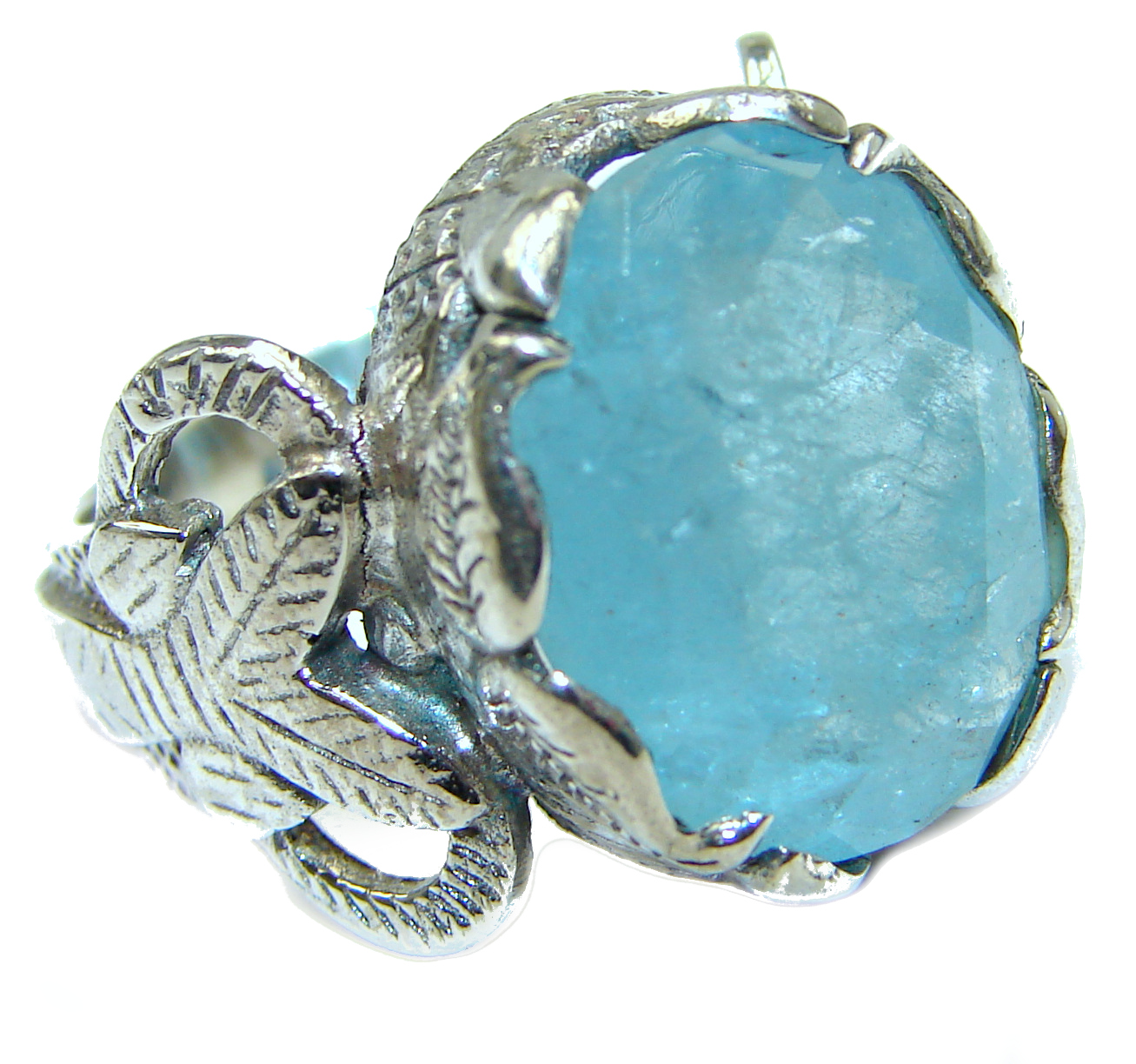 Antique Design Blue Aquamarine .925 Sterling Silver handmade ring s. 6