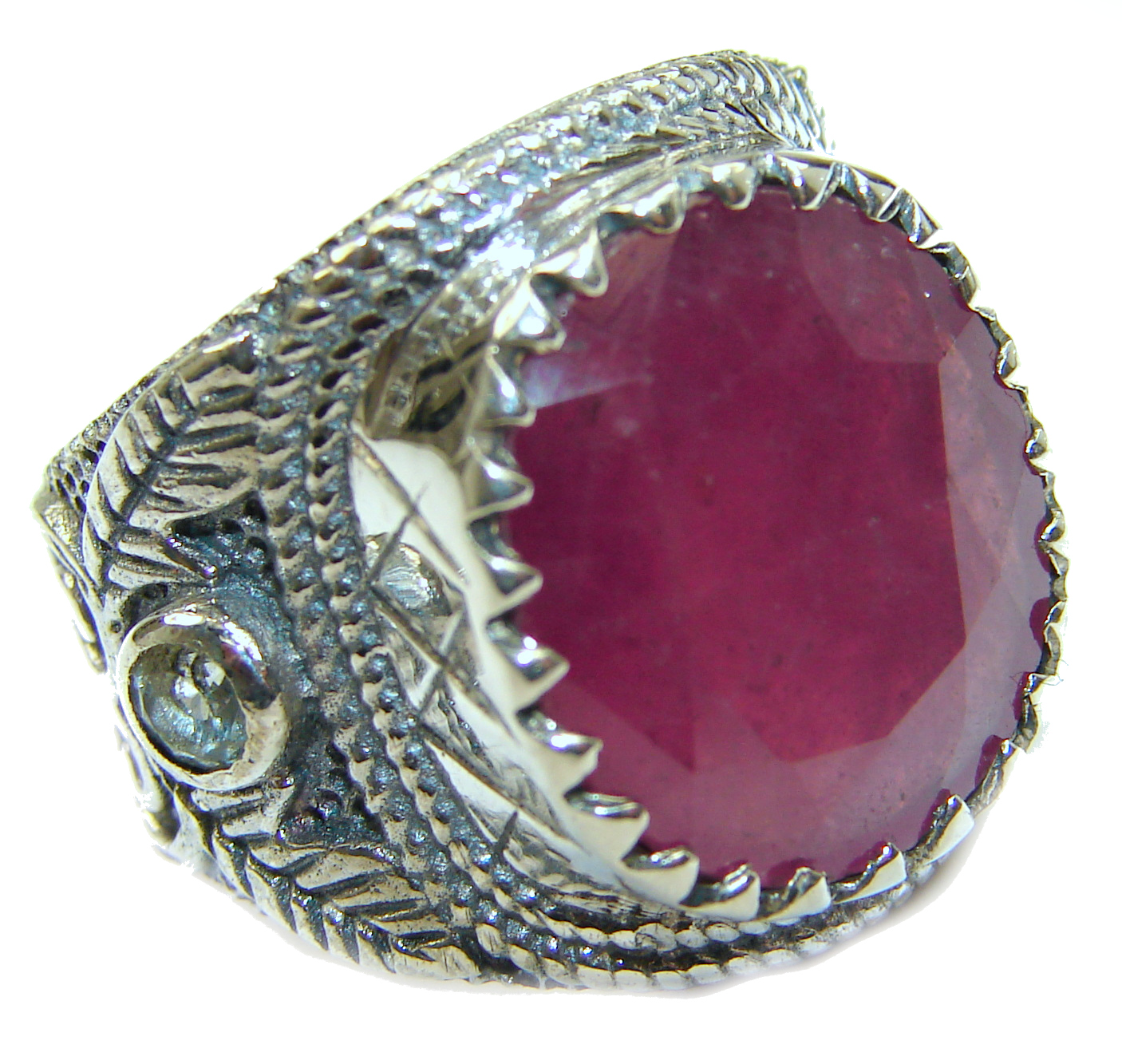 Large genuine Ruby .925 Sterling Silver Statement Italy made ring; s. 6