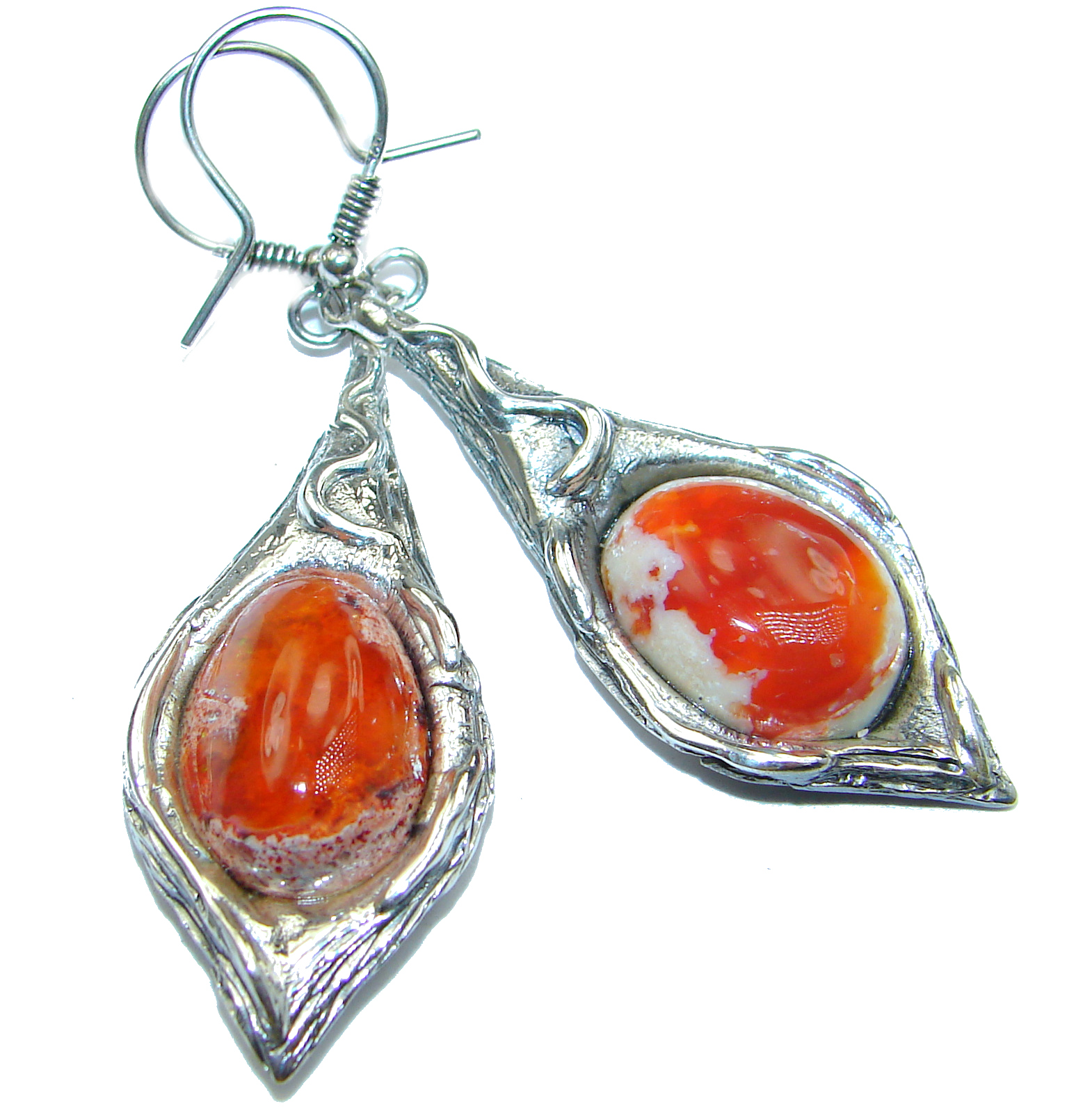 Rustic Design authentic Mexican Fire Opal .925 Sterling Silver handcrafted earrings