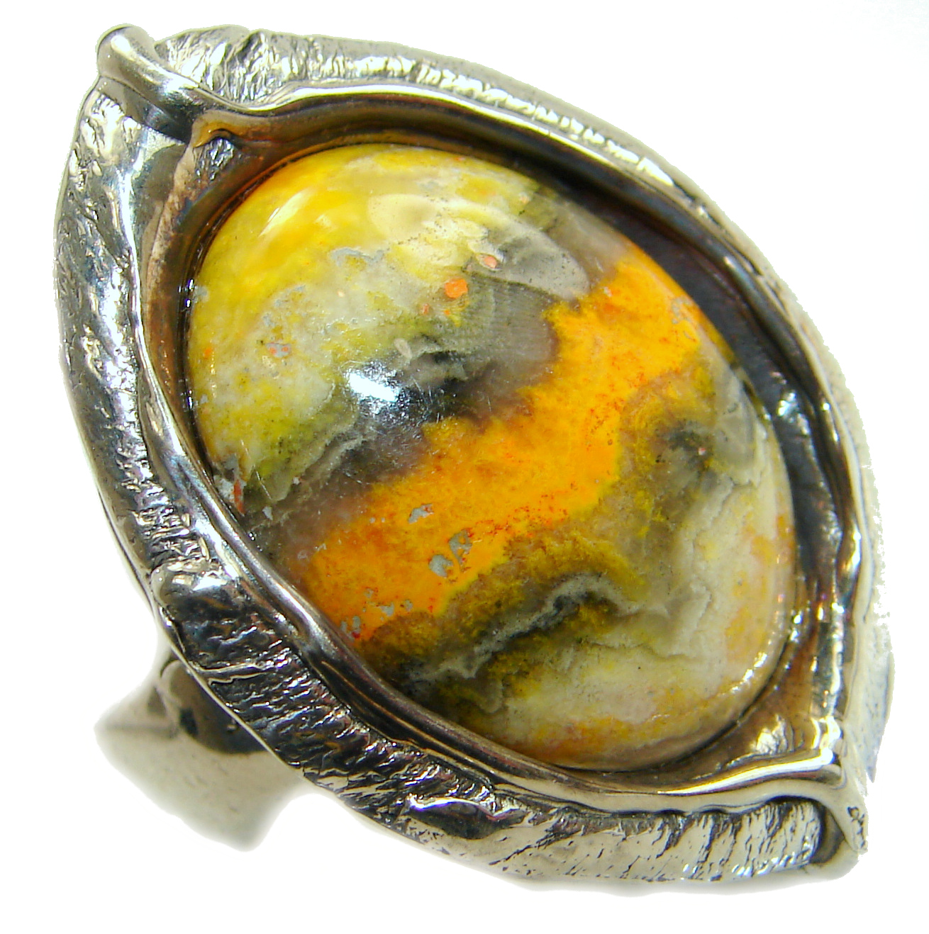 Vivid Beauty Bumble Bee Jasper .925 Sterling Silver handcrafted ring s. 7 adjustable