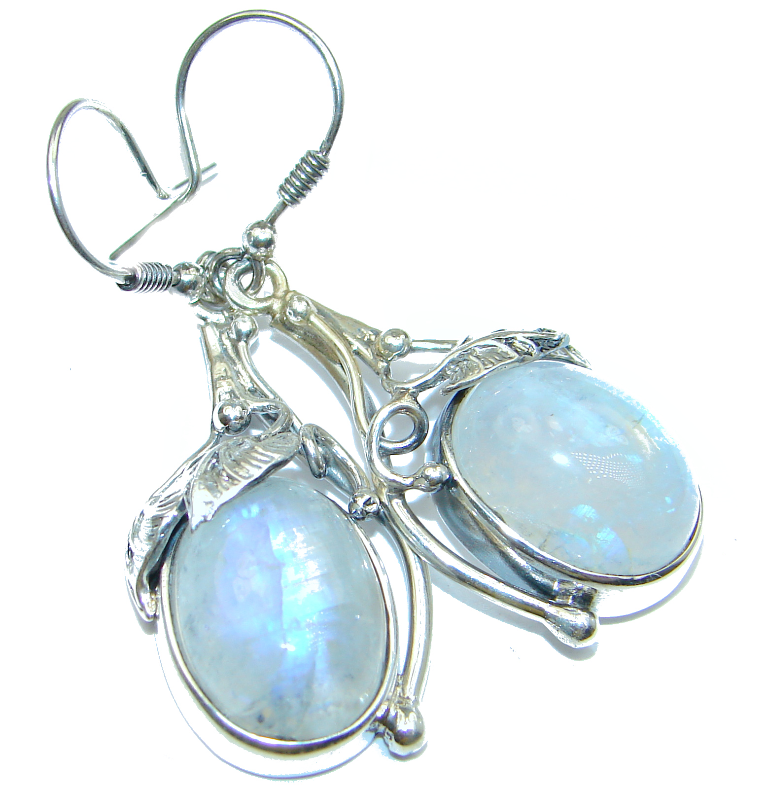 Genuine Fire Moonstone .925 Sterling Silver handcrafted Earrings