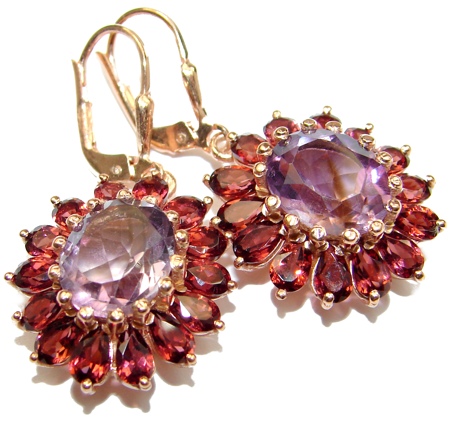 Vintage Design Authentic Amethyst Rose Gold over .925 Sterling Silver handmade earrings