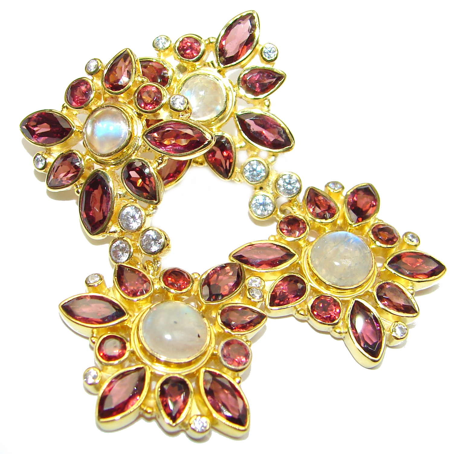 Genuine Fire Moonstone 18K Gold over .925 Sterling Silver handcrafted Earrings