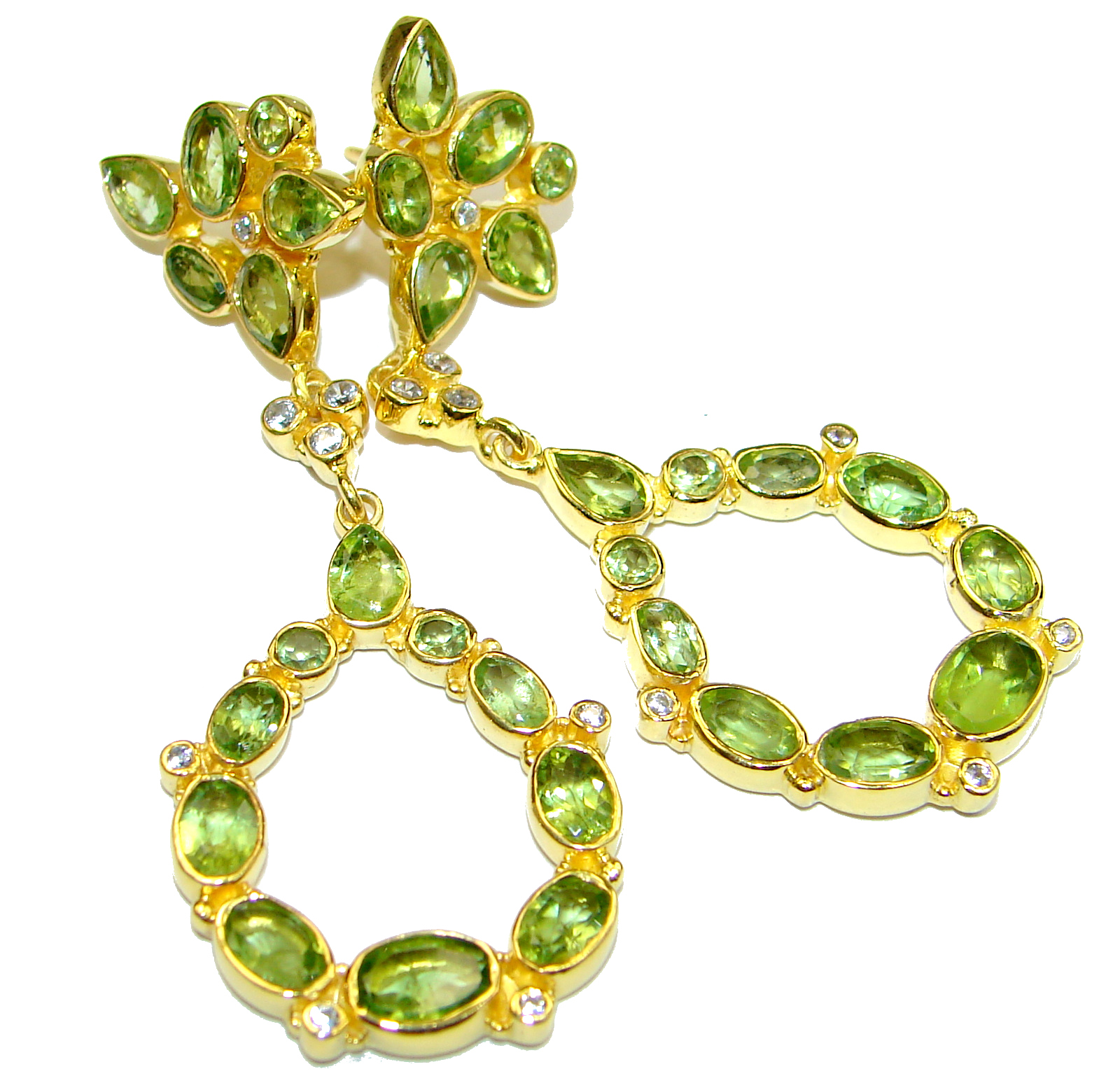 Impressive genuine Peridot 14k Gold over .925 Sterling Silver handmade earrings