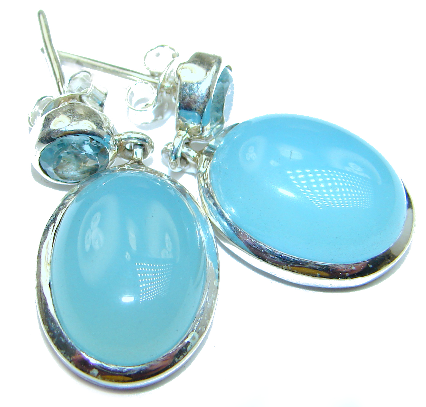 Sublime Blue Chalcedony Agate Sterling Silver handmade stud earrings