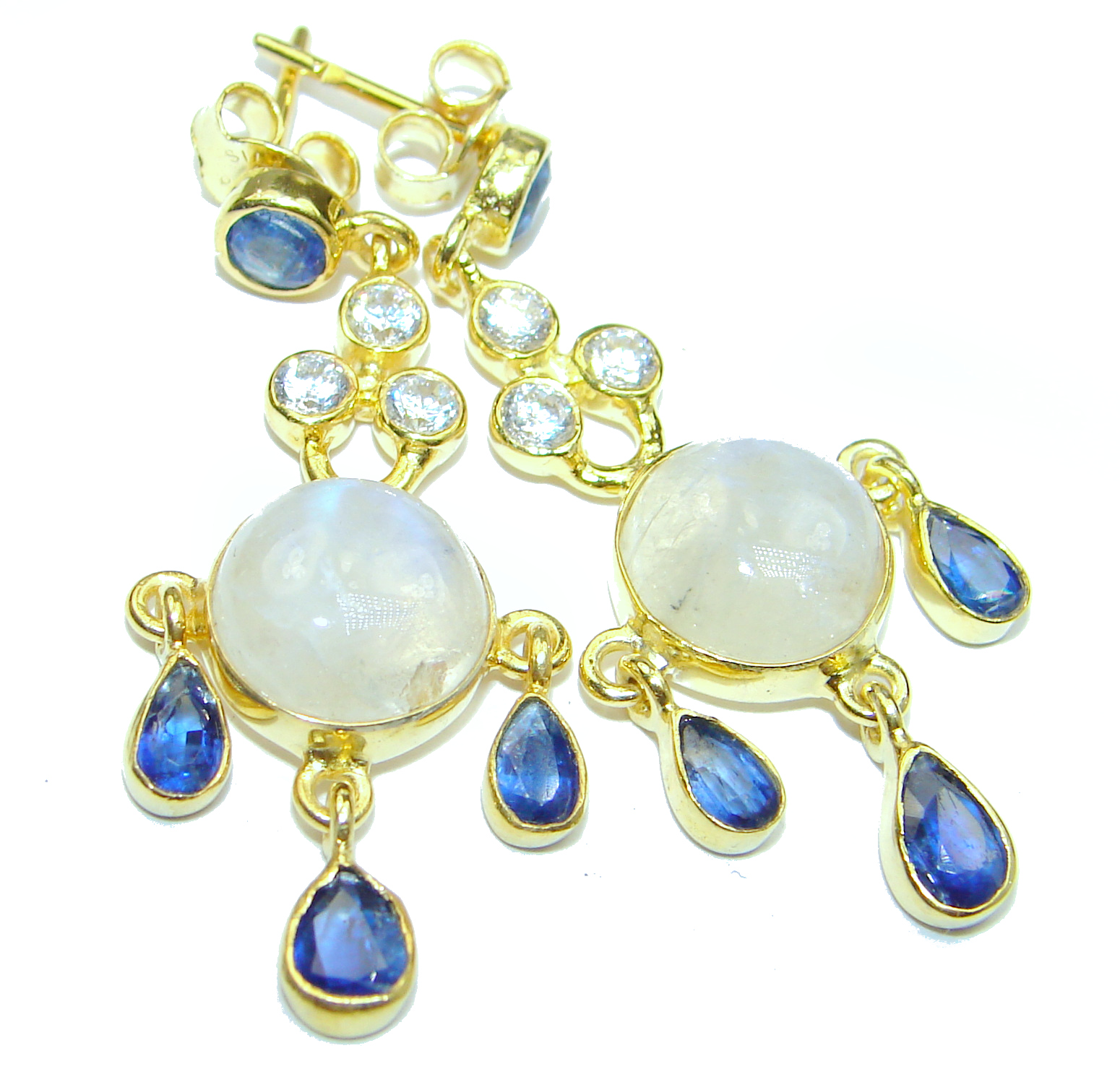 Genuine Fire Moonstone 18K Gold over .925 Sterling Silver handcrafted Earrings