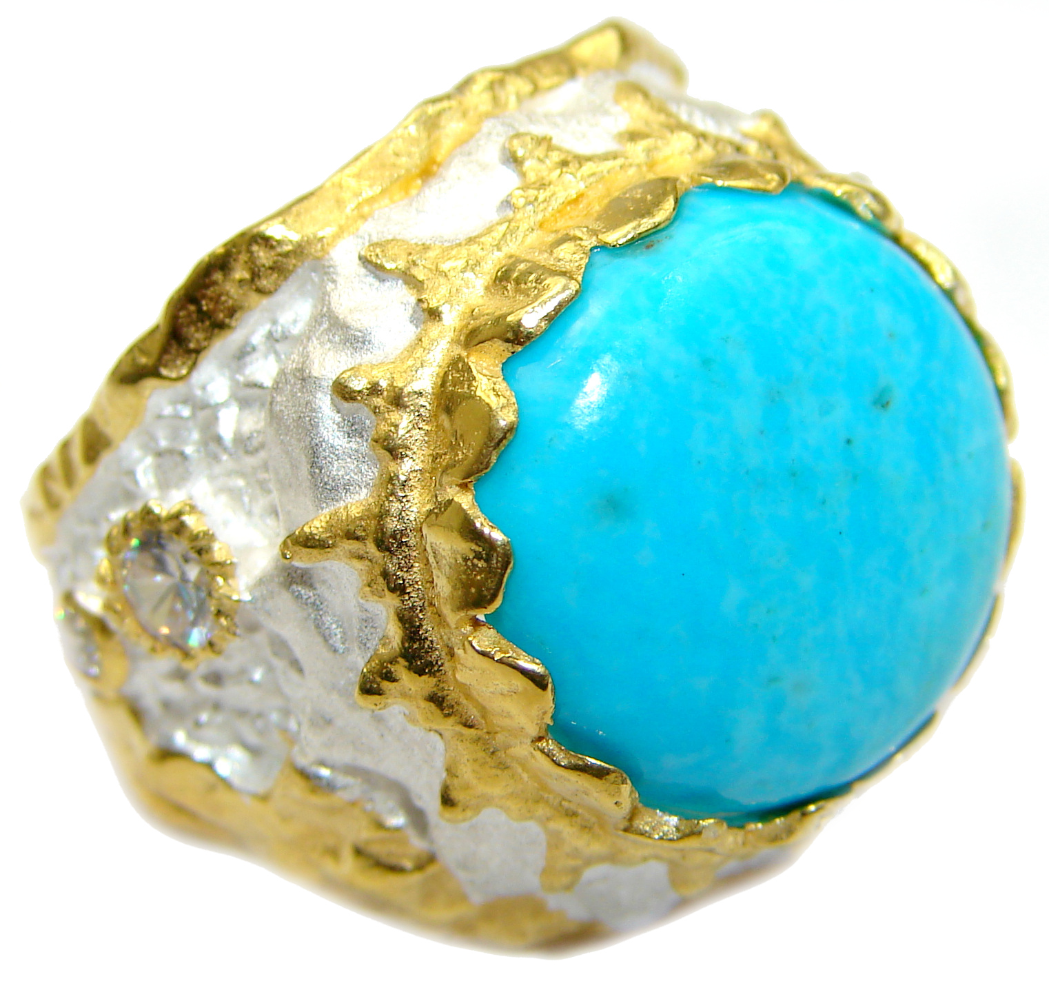 Genuine Sleeping Beauty Turquoise 18 ct Gold over .925 Sterling Silver Ring size 7 1/4