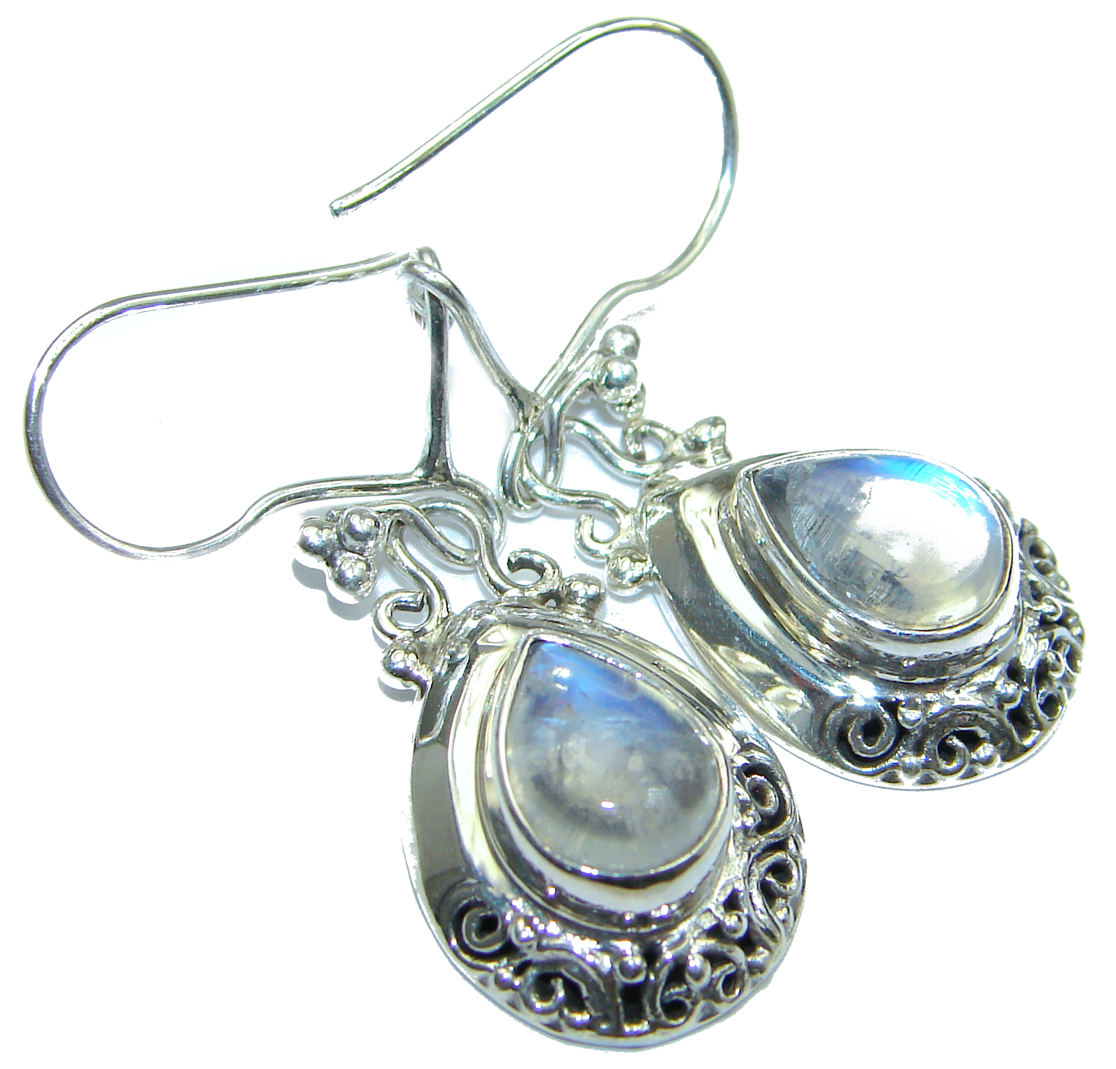 Genuine Fire Moonstone .925 Sterling Silver handcrafted Earrings