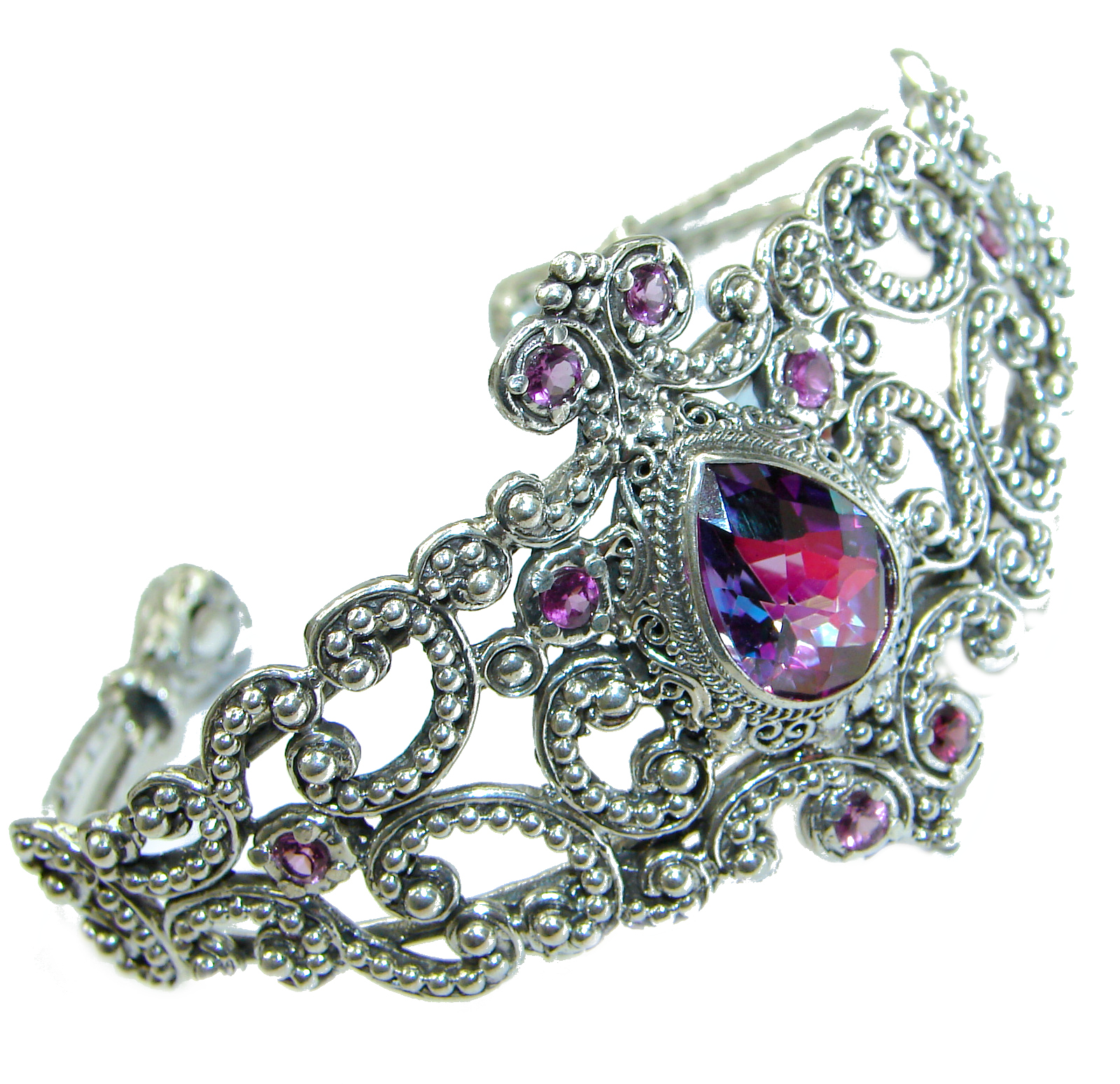 Chunky Luxury Purple Magic Topaz .925 Sterling Silver handmade Cuff/Bracelet