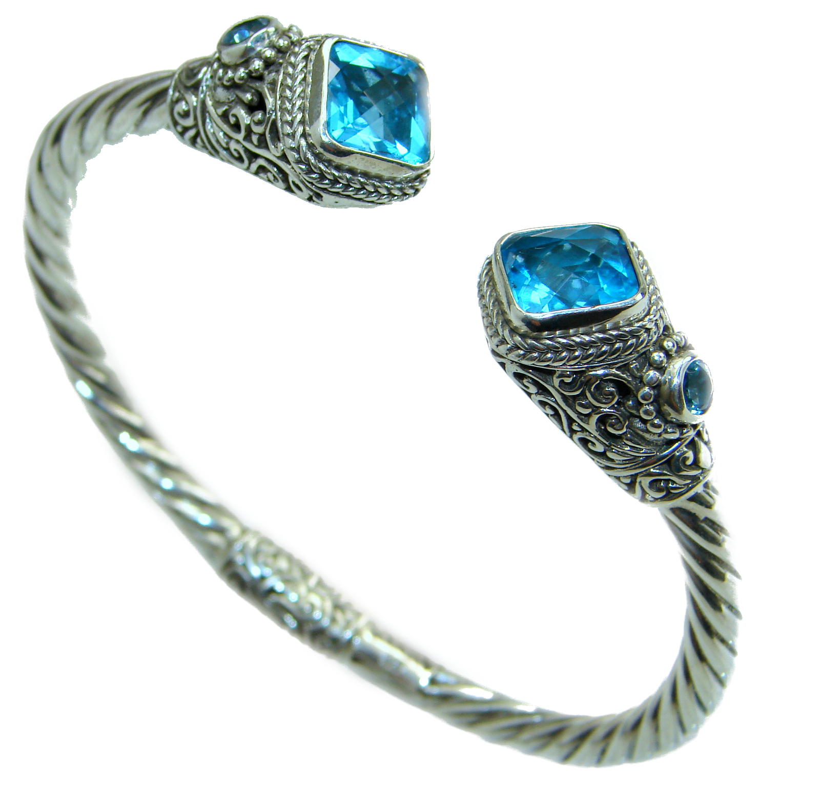 Chunky Luxury Blue Magic Topaz .925 Sterling Silver handmade Hinged Cuff/Bracelet