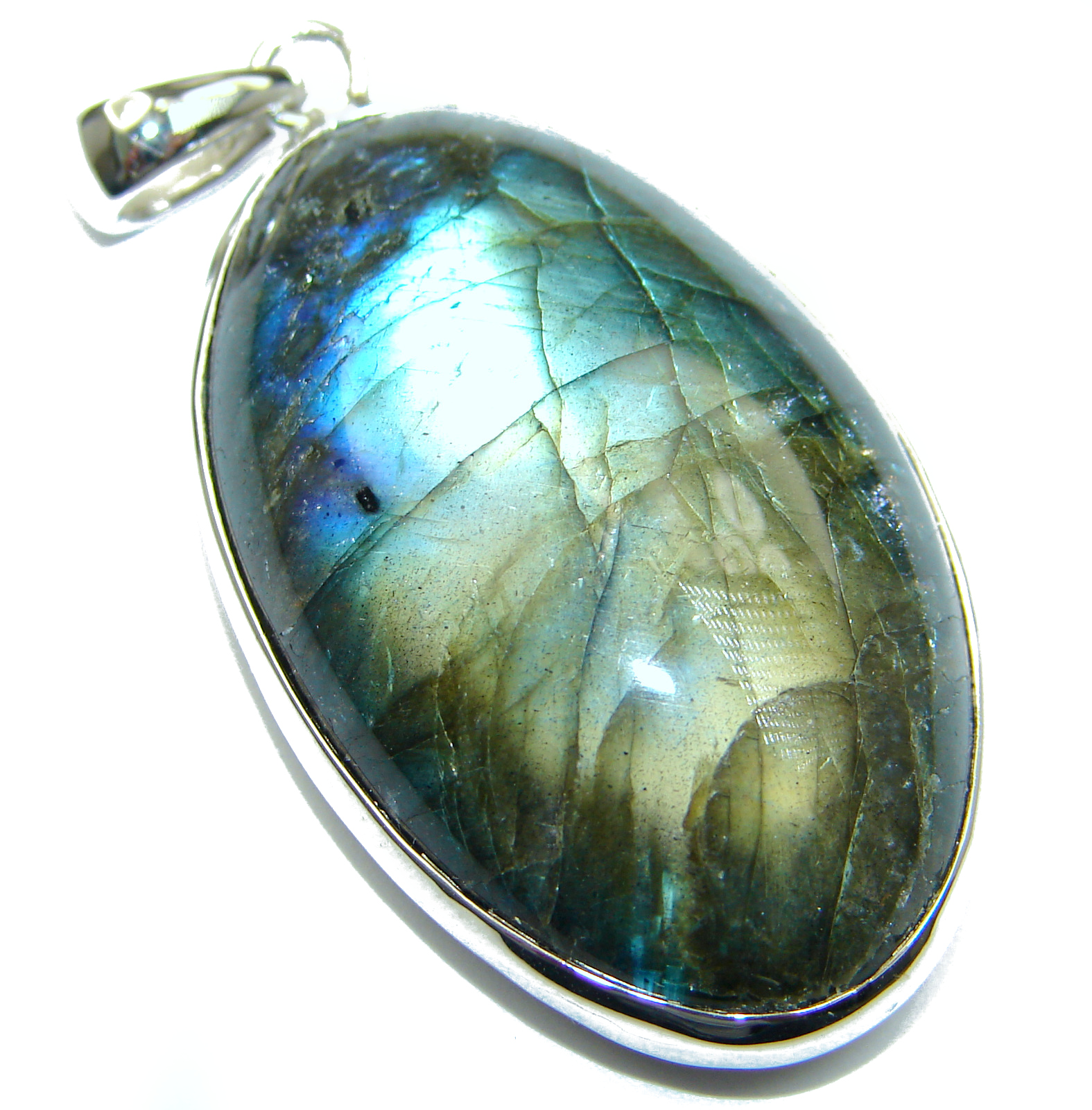 Huge Fire Labradorite .925 Sterling Silver handmade Pendant