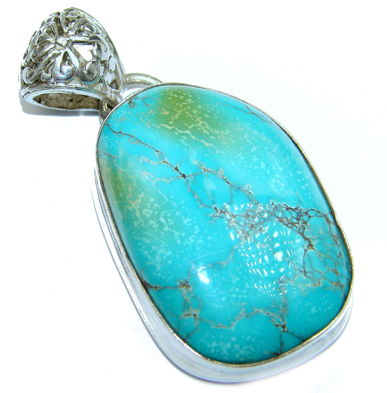 Huge Exquisite authentic Turquoise .925 Sterling Silver handmade Pendant