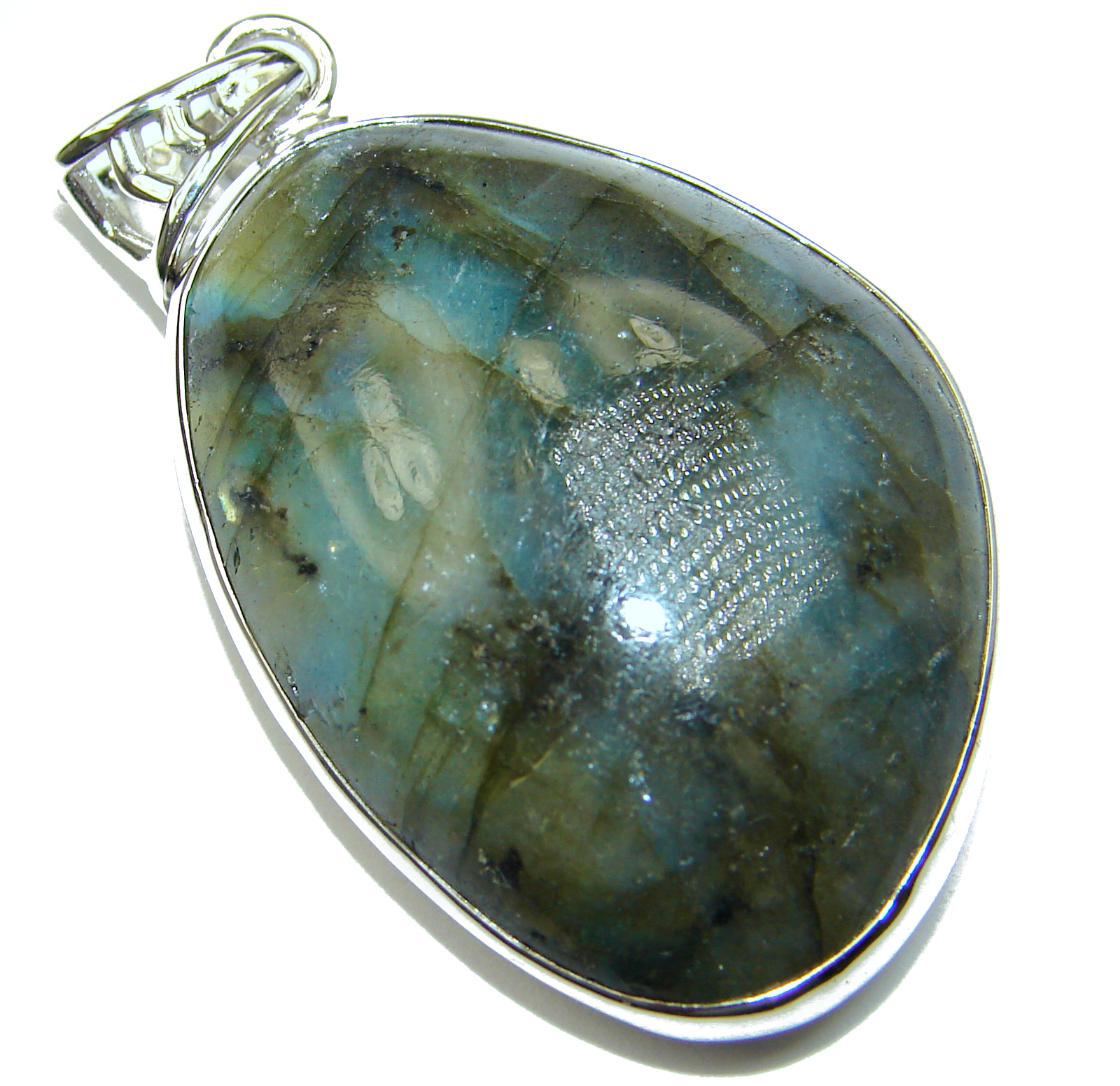 Huge Fire Labradorite .925 Sterling Silver handmade Pendant