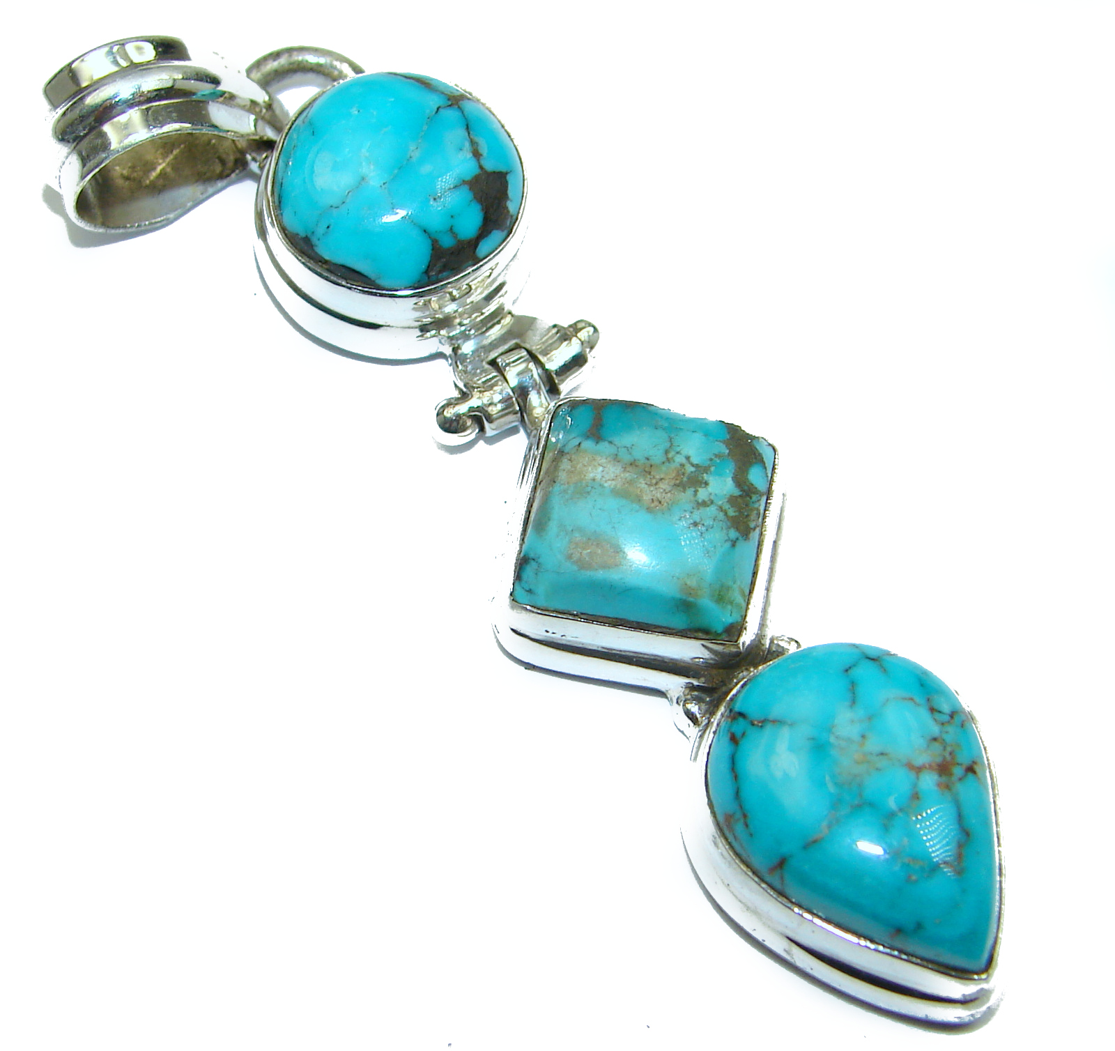 Exquisite authentic Turquoise .925 Sterling Silver handmade Pendant