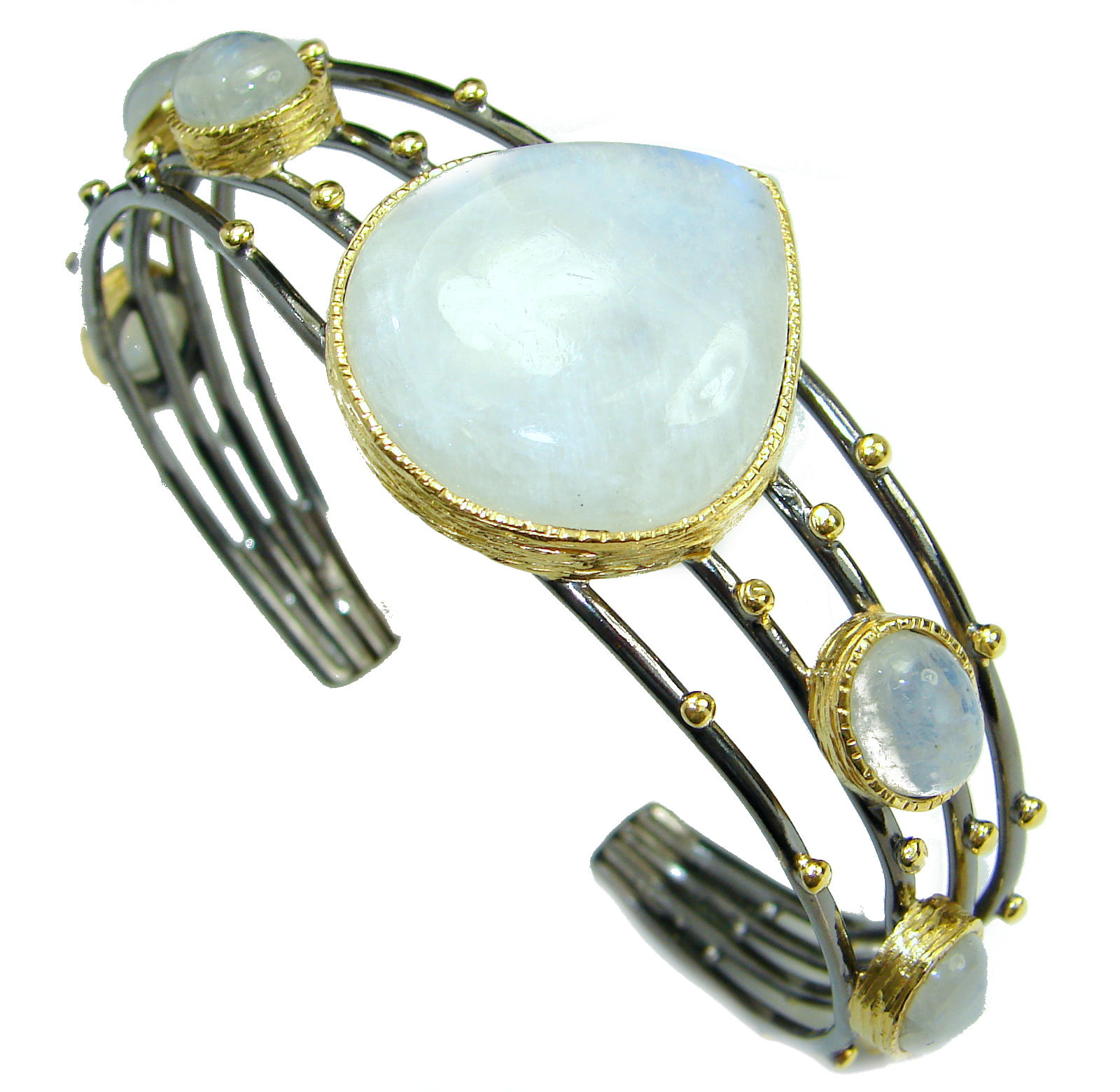 Real Treasure Bali Made Fire Moonstone .925 Sterling Silver Bracelet / Cuff