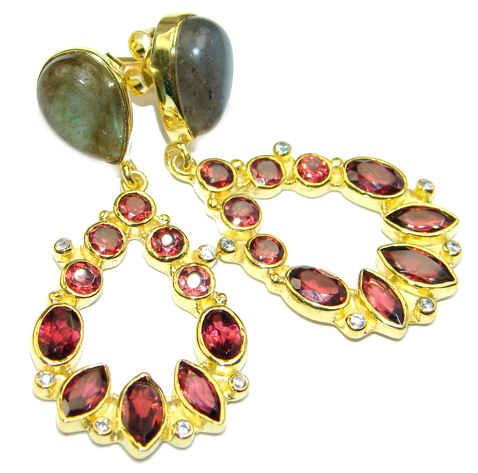 Spectacular Authentic Garnet 14K Gold over .925 Sterling Silver handmade earrings