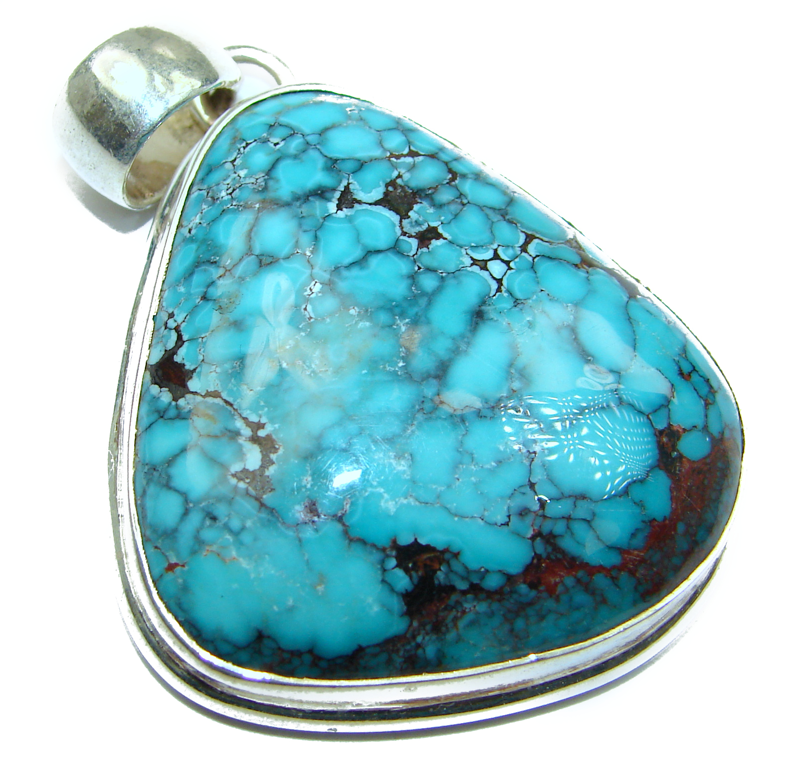 Huge Exquisite authentic Morenci Turquoise .925 Sterling Silver handmade Pendant