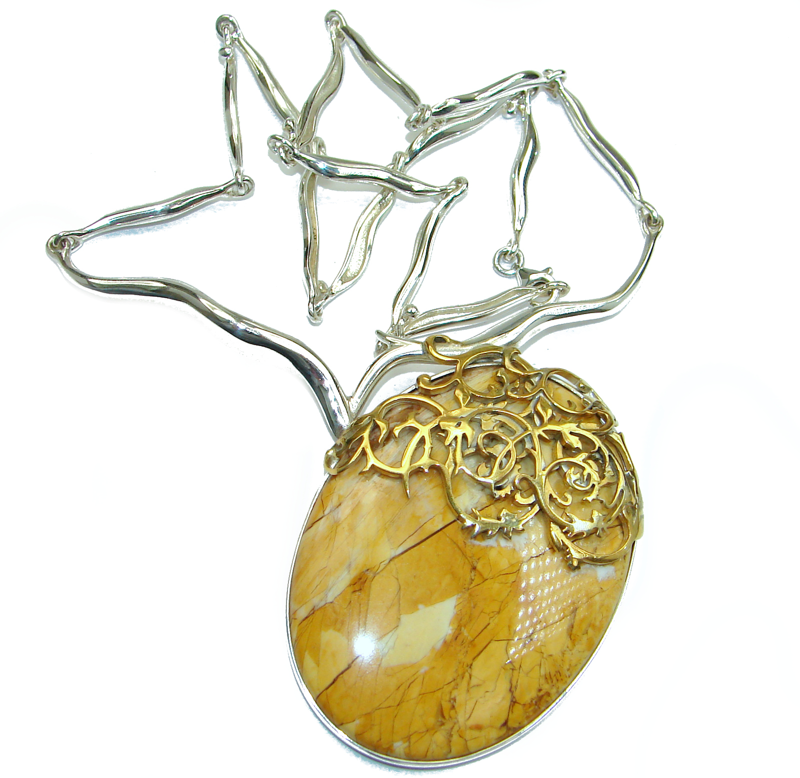 Huge Aura Of Beauty Australian Bracciated Mookaite Jasper .925 Sterling Silver handcrafted necklace