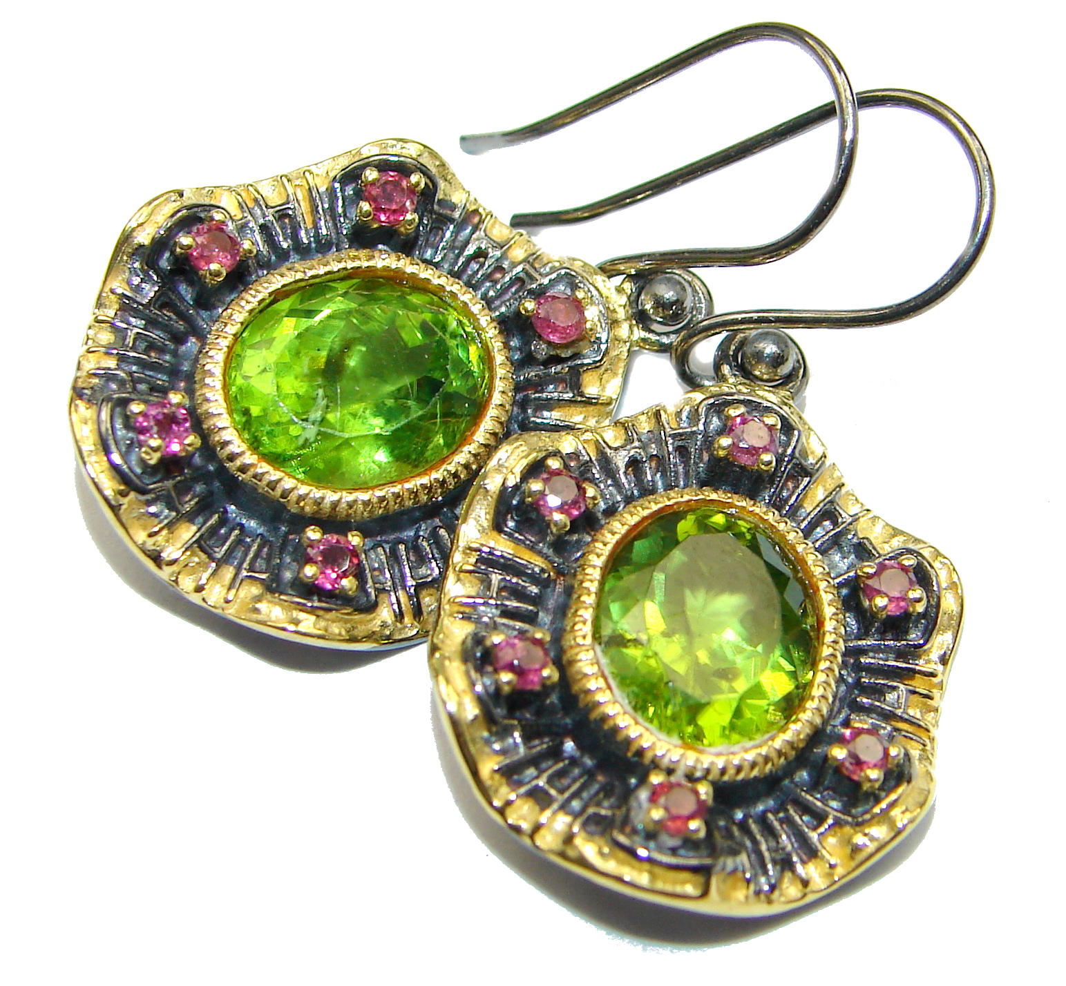 Authentic Peridot 14K Gold over .925 Sterling Silver handmade earrings