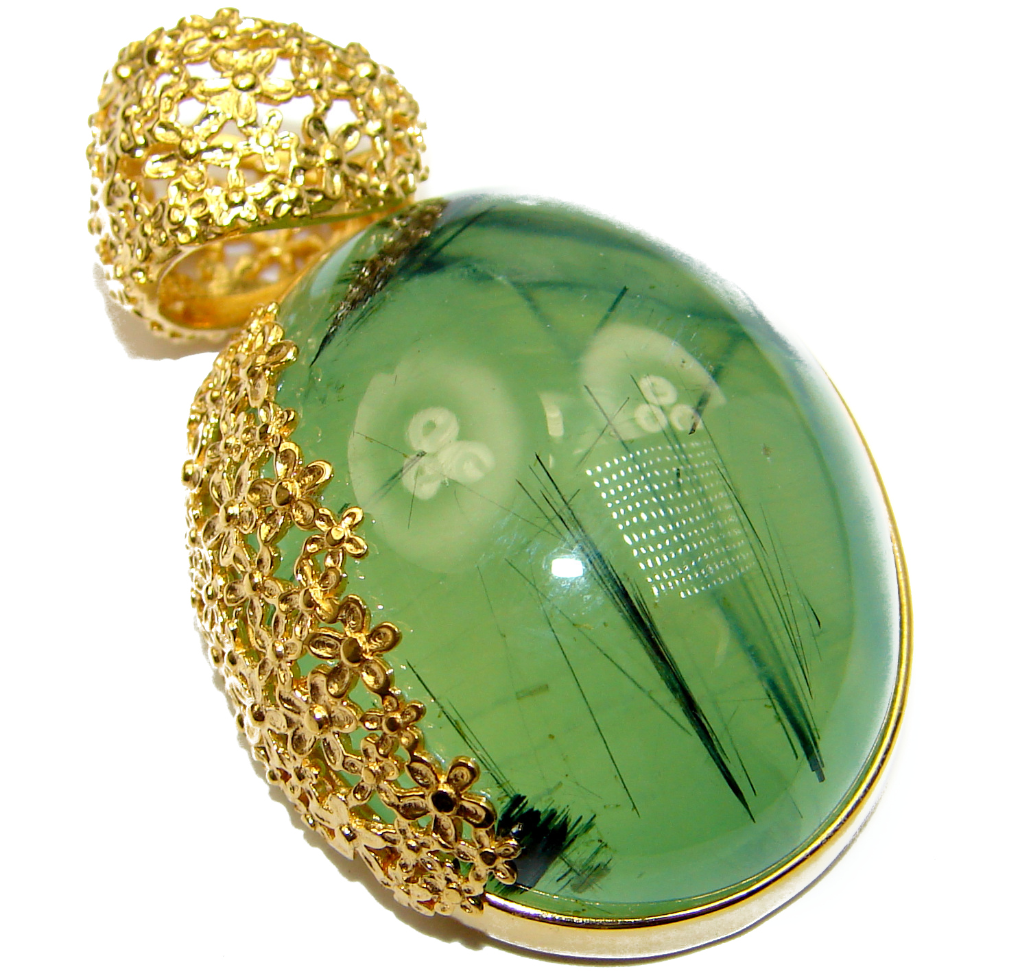 Incredible Authentic Moss Prehnite 18K Gold over .925 Sterling Silver handmade pendant