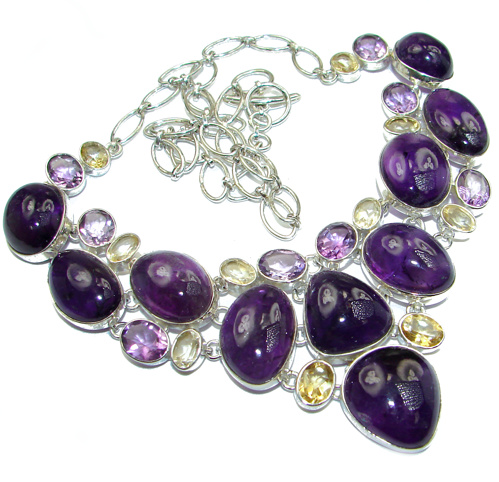 You and Me HUGE Natural Amethyst Citrine .925 Sterling Silver handcrafted necklace