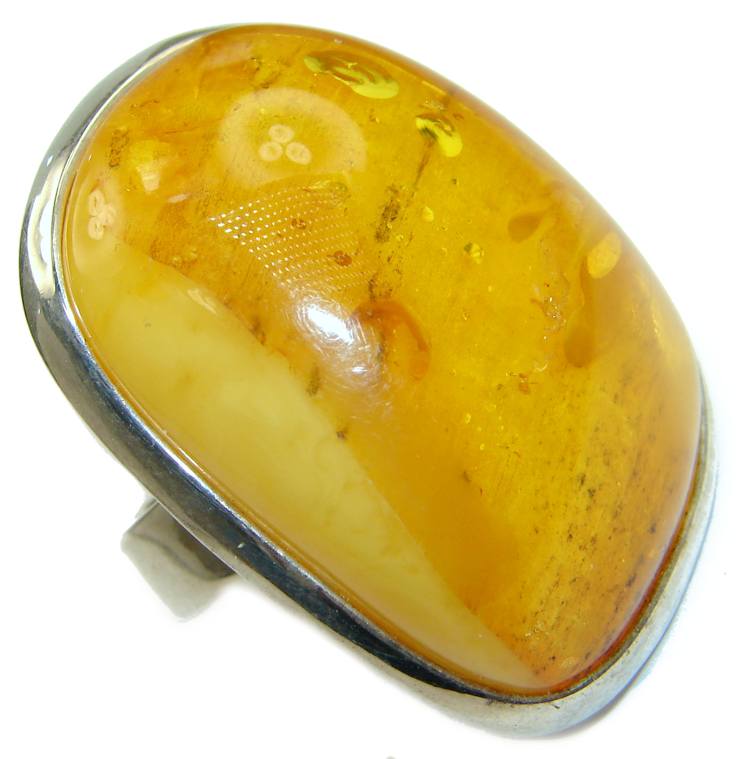 Huge Genuine Butterscotch Baltic Amber .925 Sterling Silver handmade Ring size 7 adjustable