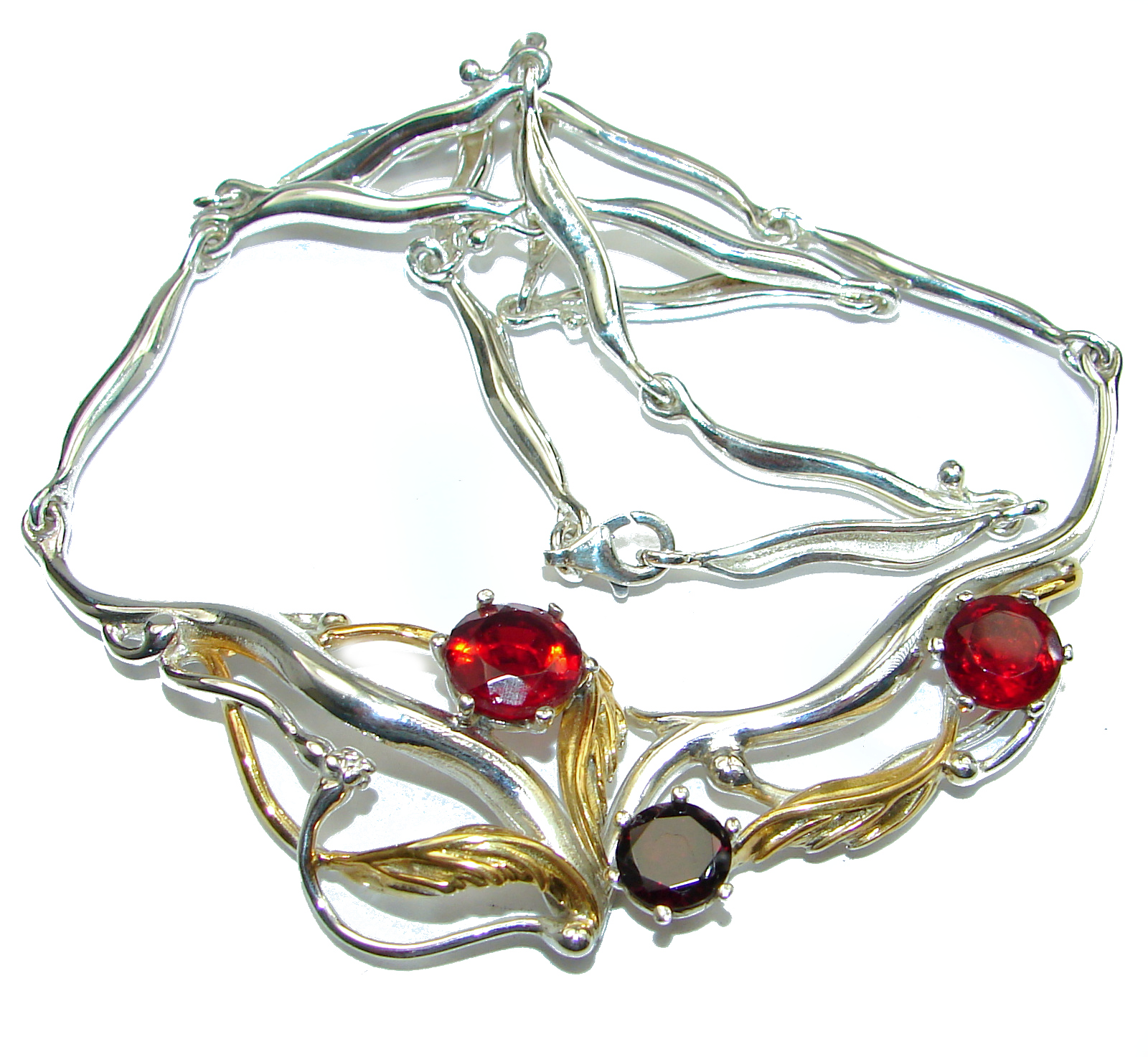 Sublime Design Garnet 14K Gold over .925 Sterling Silver handmade Necklace