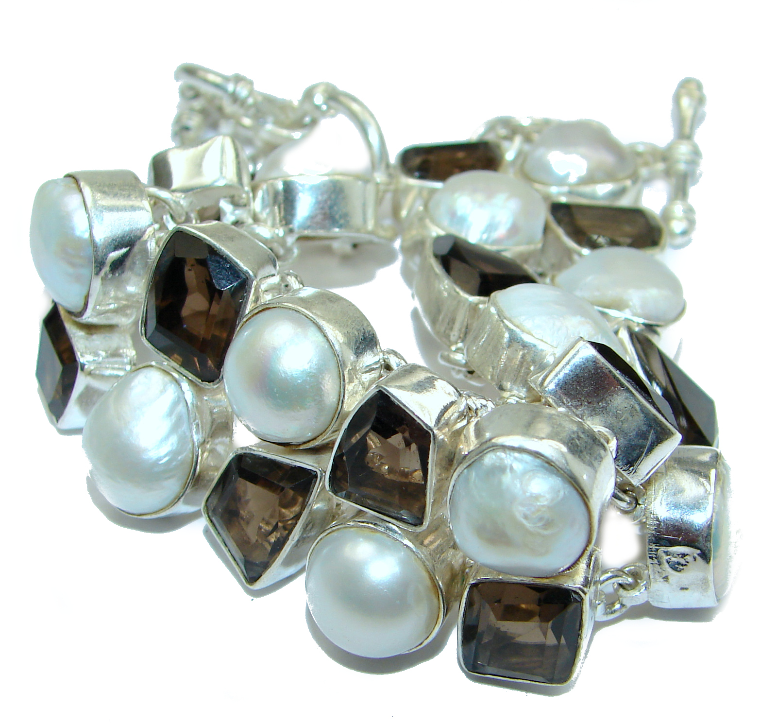 Huge Amazing Mother Of Pearl .925 Sterling Silver handmade Bracelet